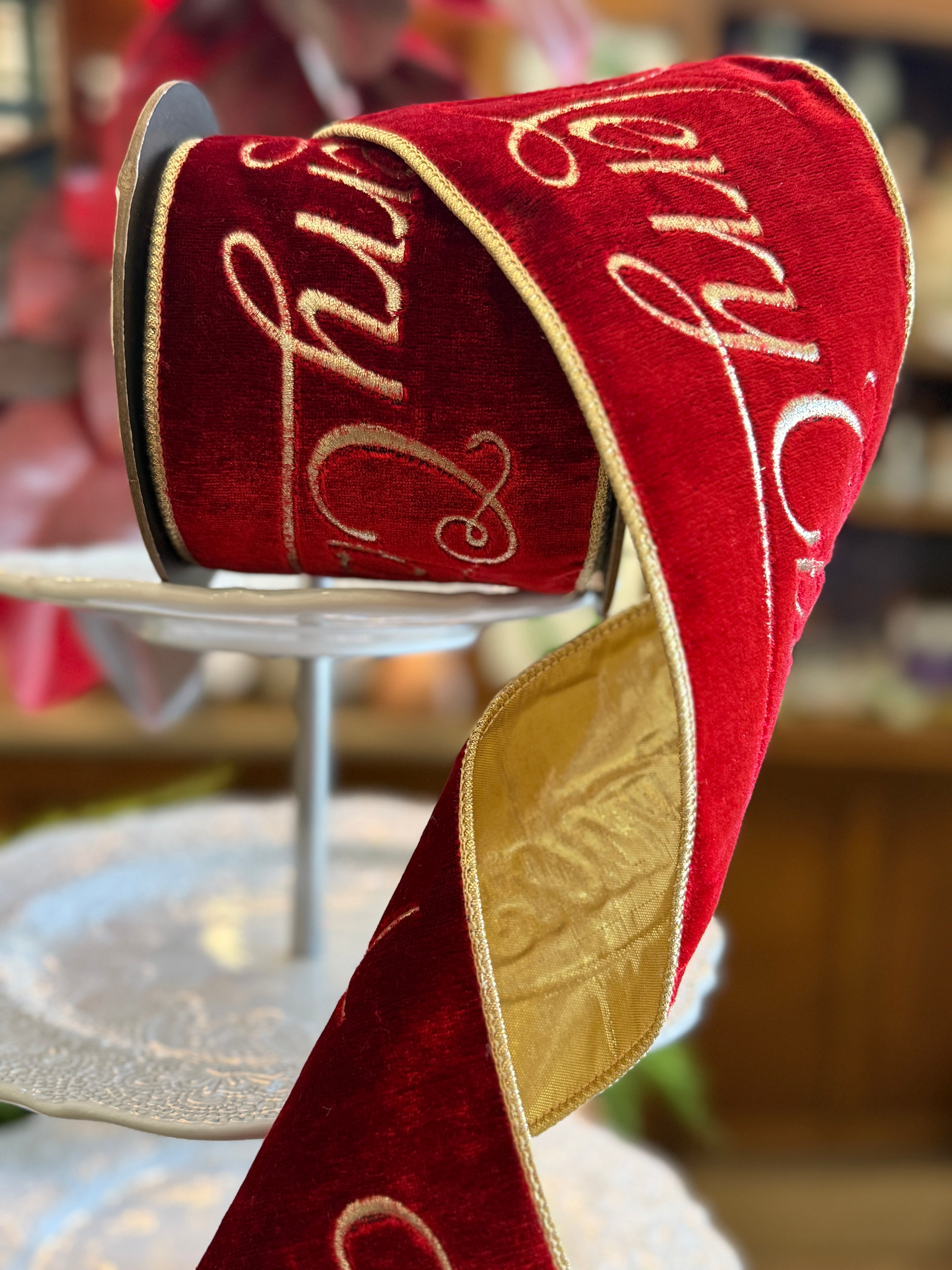 4” Velvet Embroidery Merry Christmas Gold Back