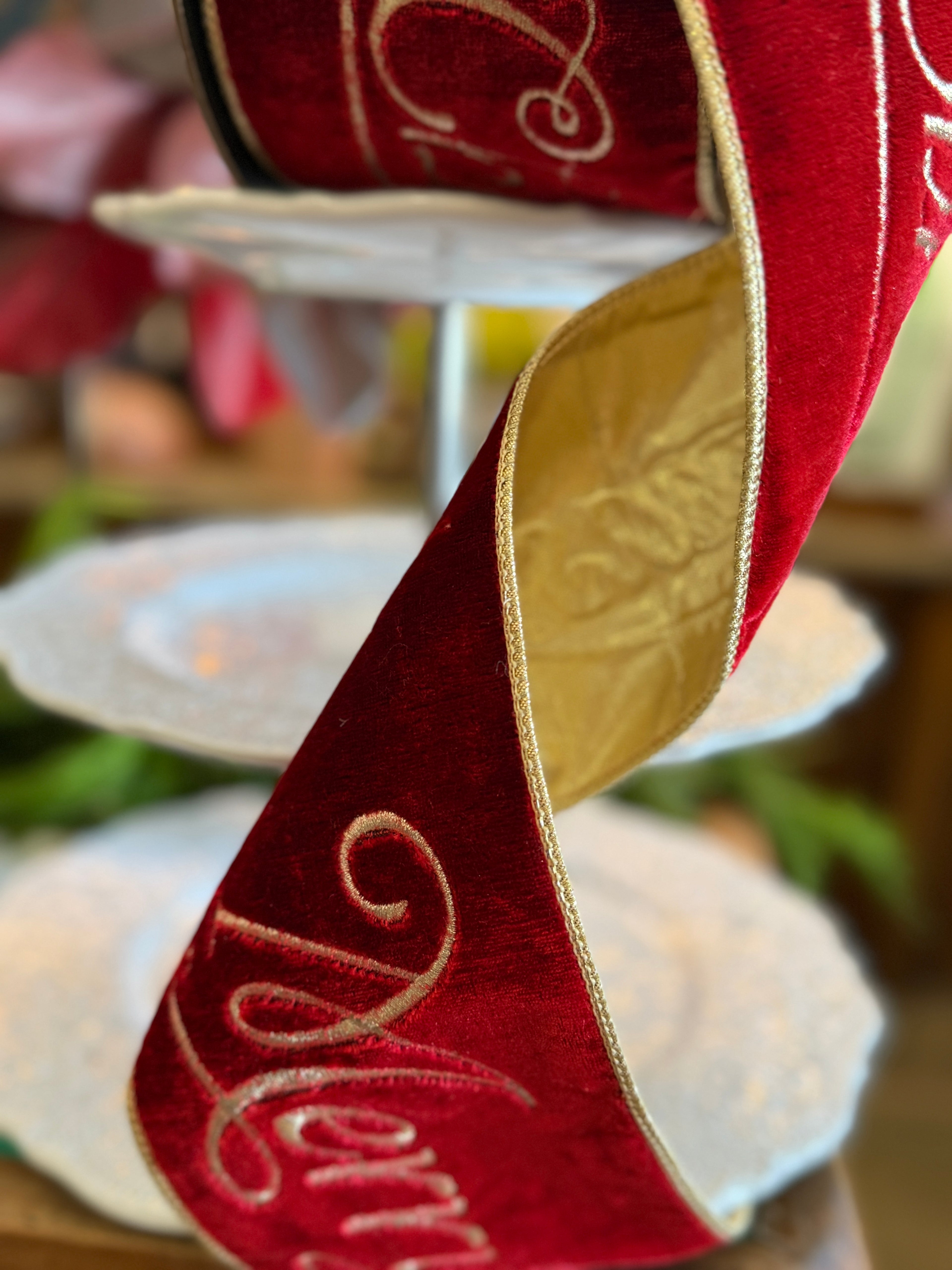 4” Velvet Embroidery Merry Christmas Gold Back