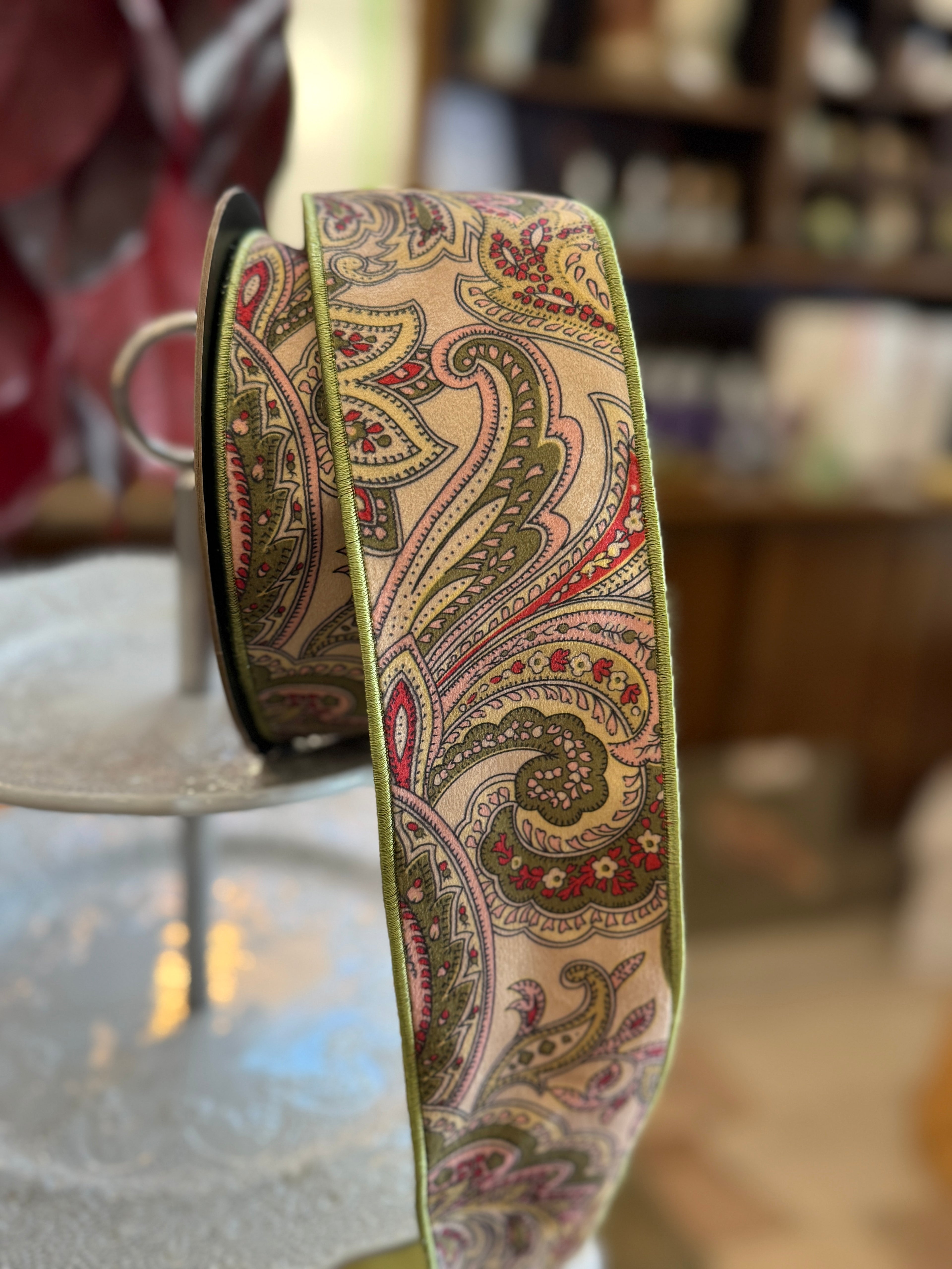 2.5” Velour/Dupion Antique Paisley green/red