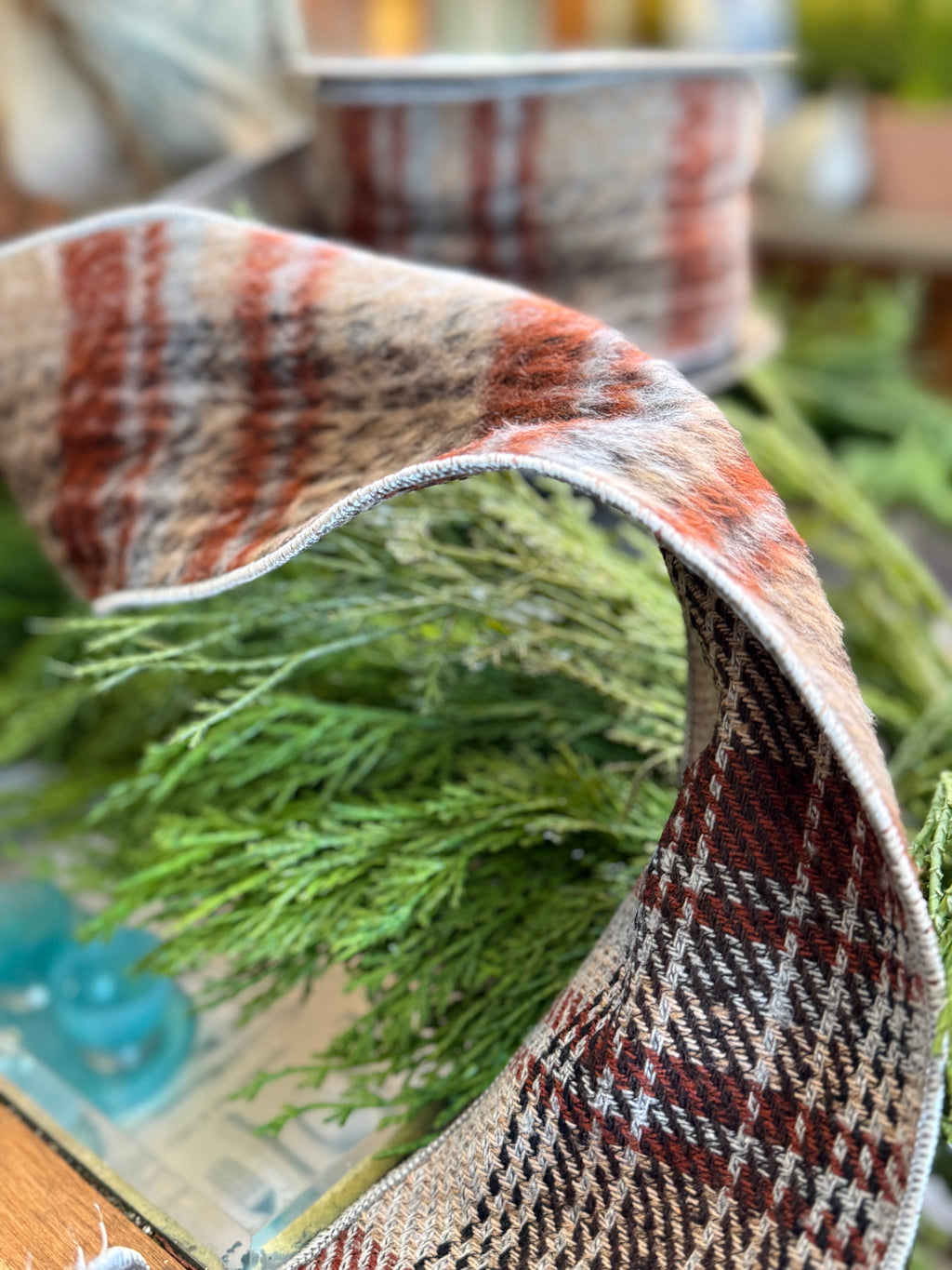 4” Faux Wool Twilight Plaid, brown blue rust