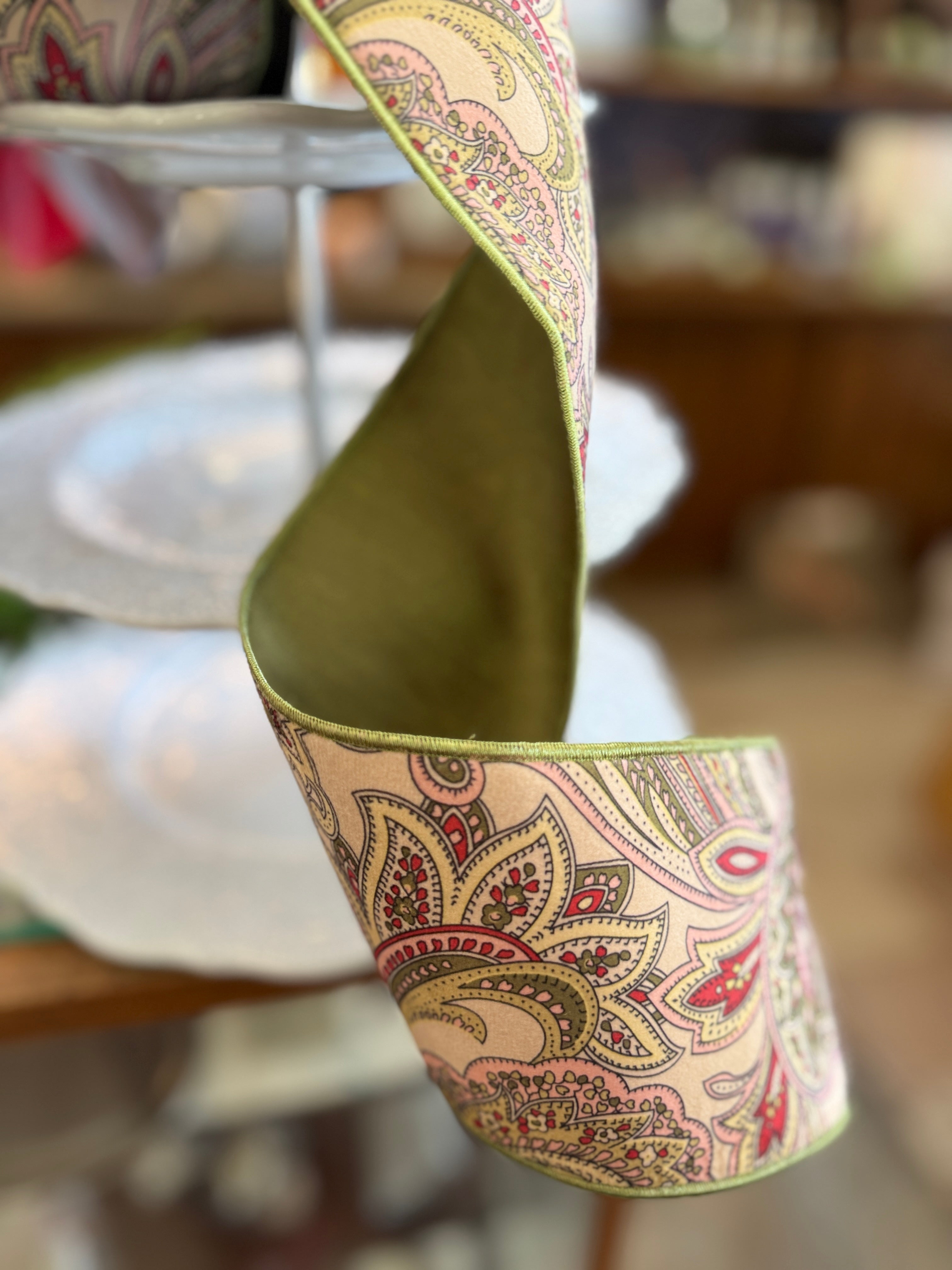 4" Velour/Dupion Antique Paisley Green/Red