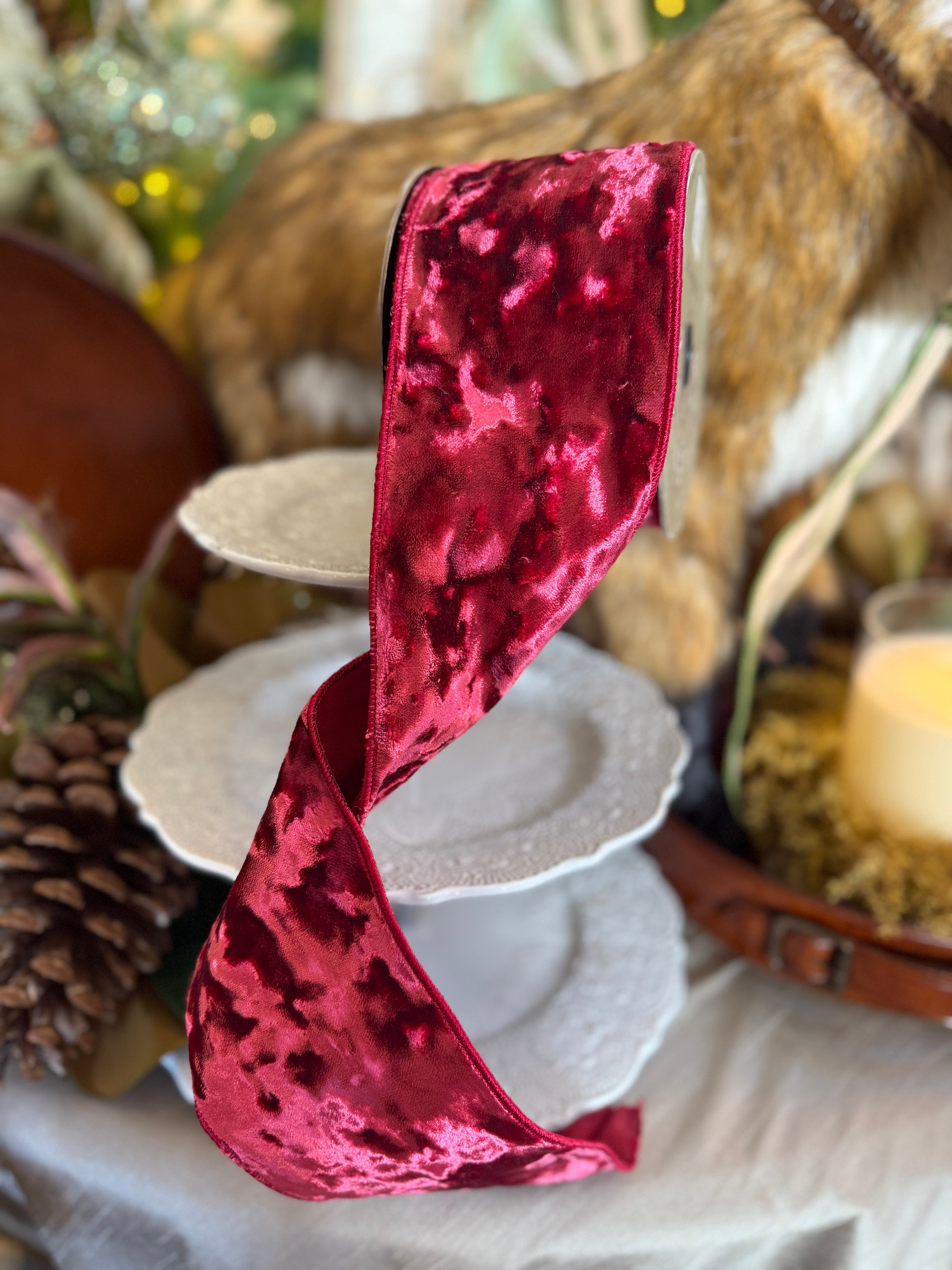 4” Crushed Velvet, Vintage Red