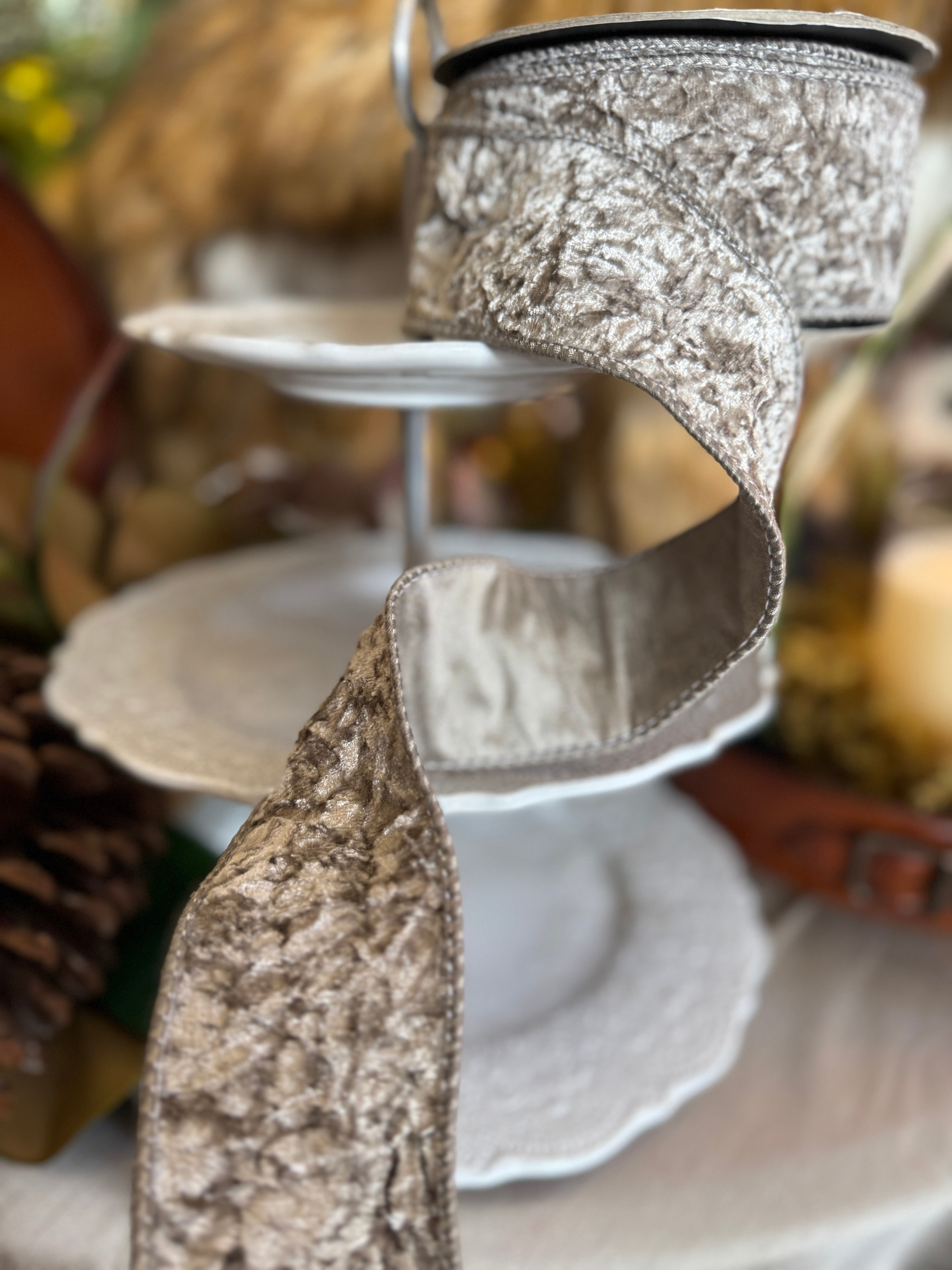 2.5” Crushed Velvet Dupion Back, Grey