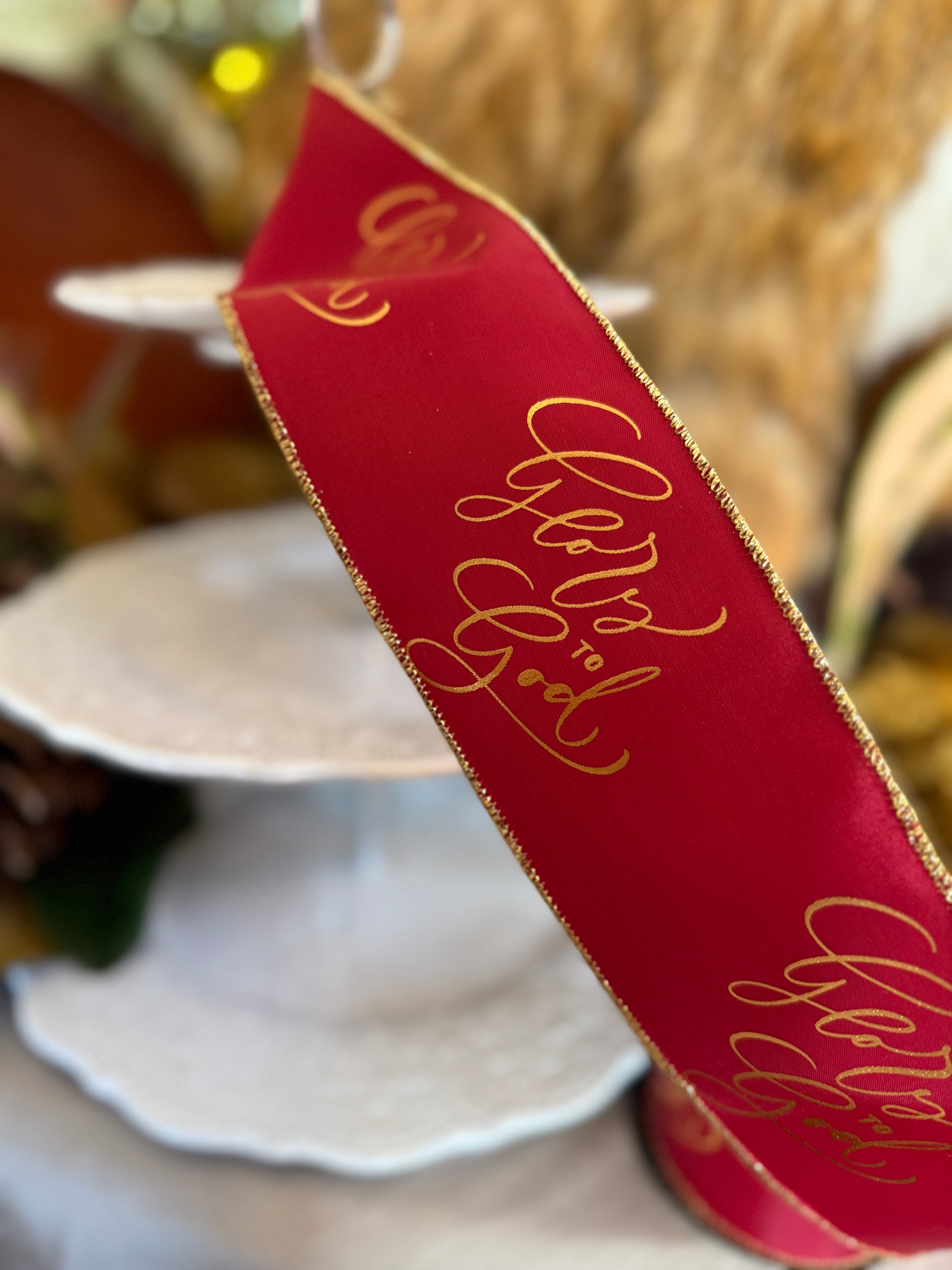 3” Taffeta Gold Foil “Glory to God,” Red
