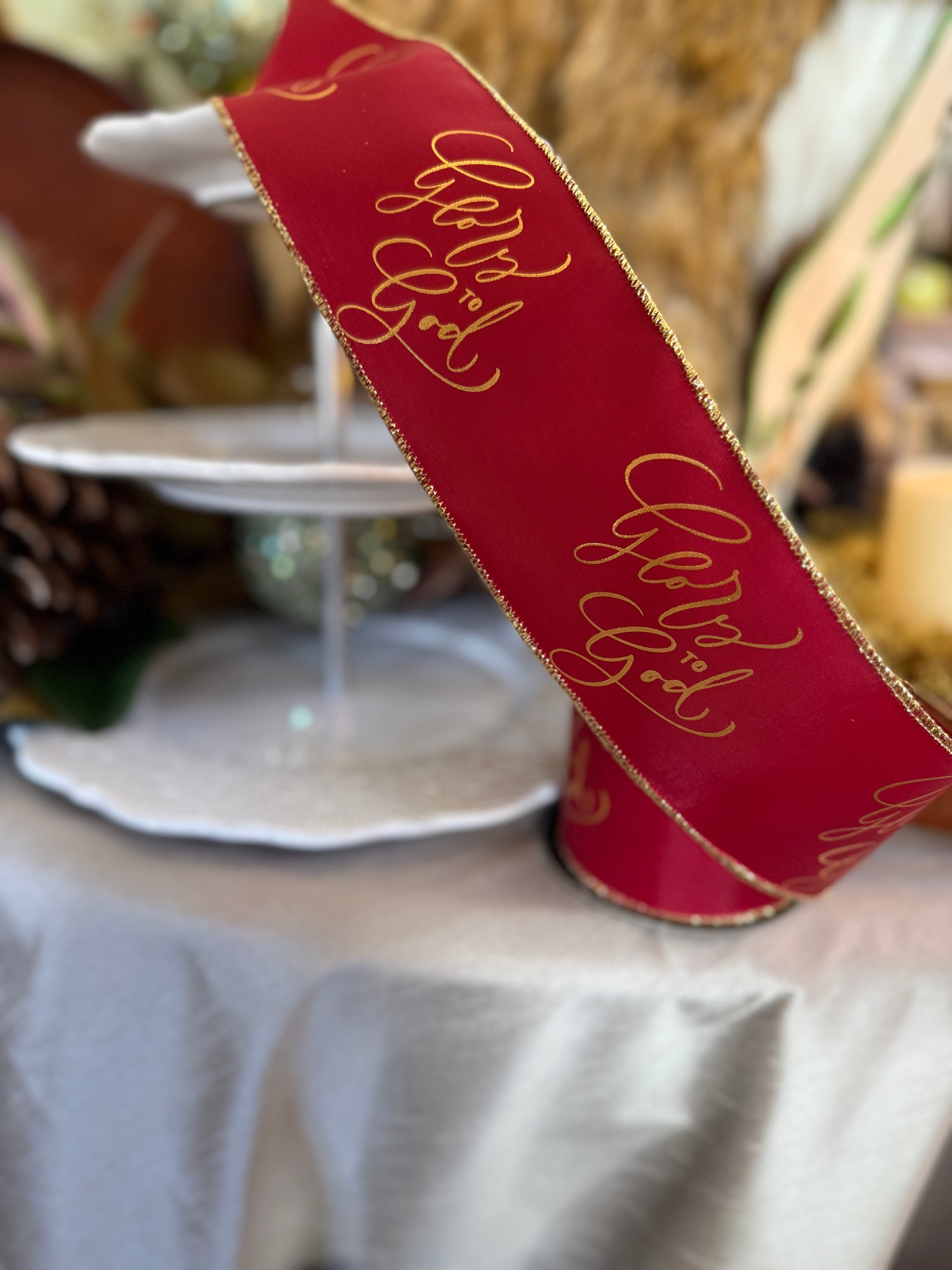 3” Taffeta Gold Foil “Glory to God,” Red