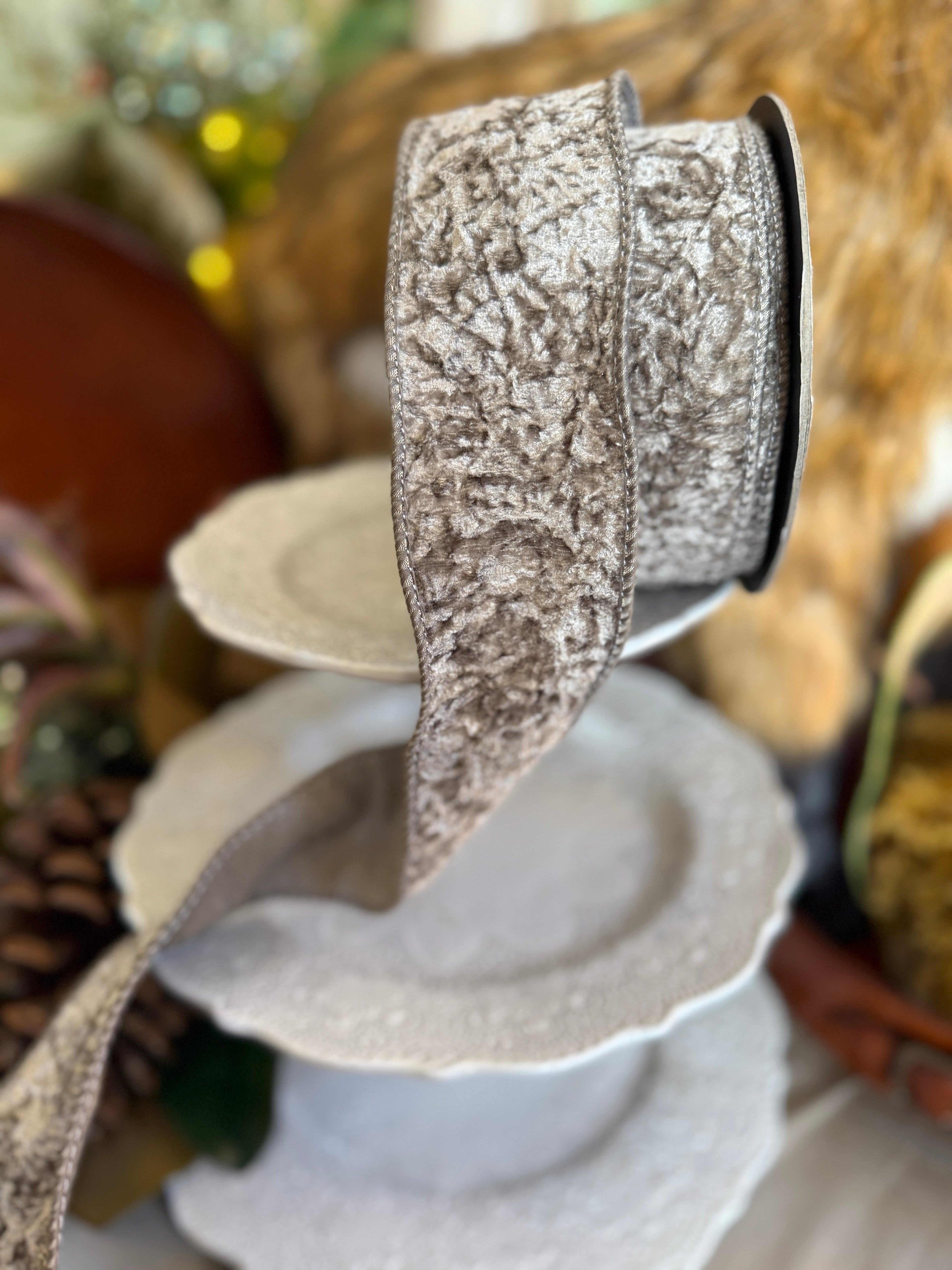 2.5” Crushed Velvet Dupion Back, Grey