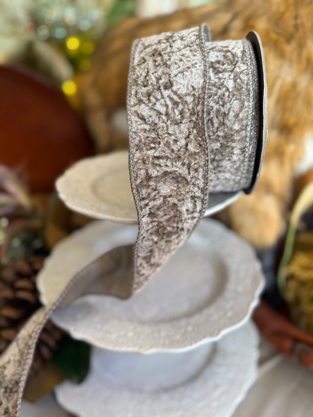 2.5” Crushed Velvet Dupion Back, Grey