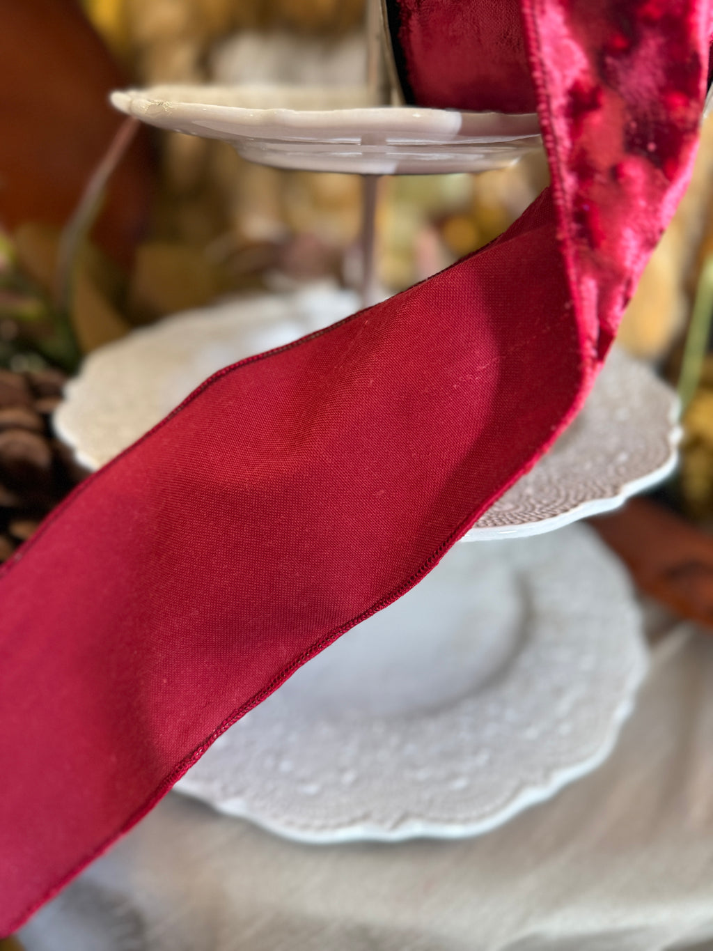 4” Crushed Velvet, Vintage Red