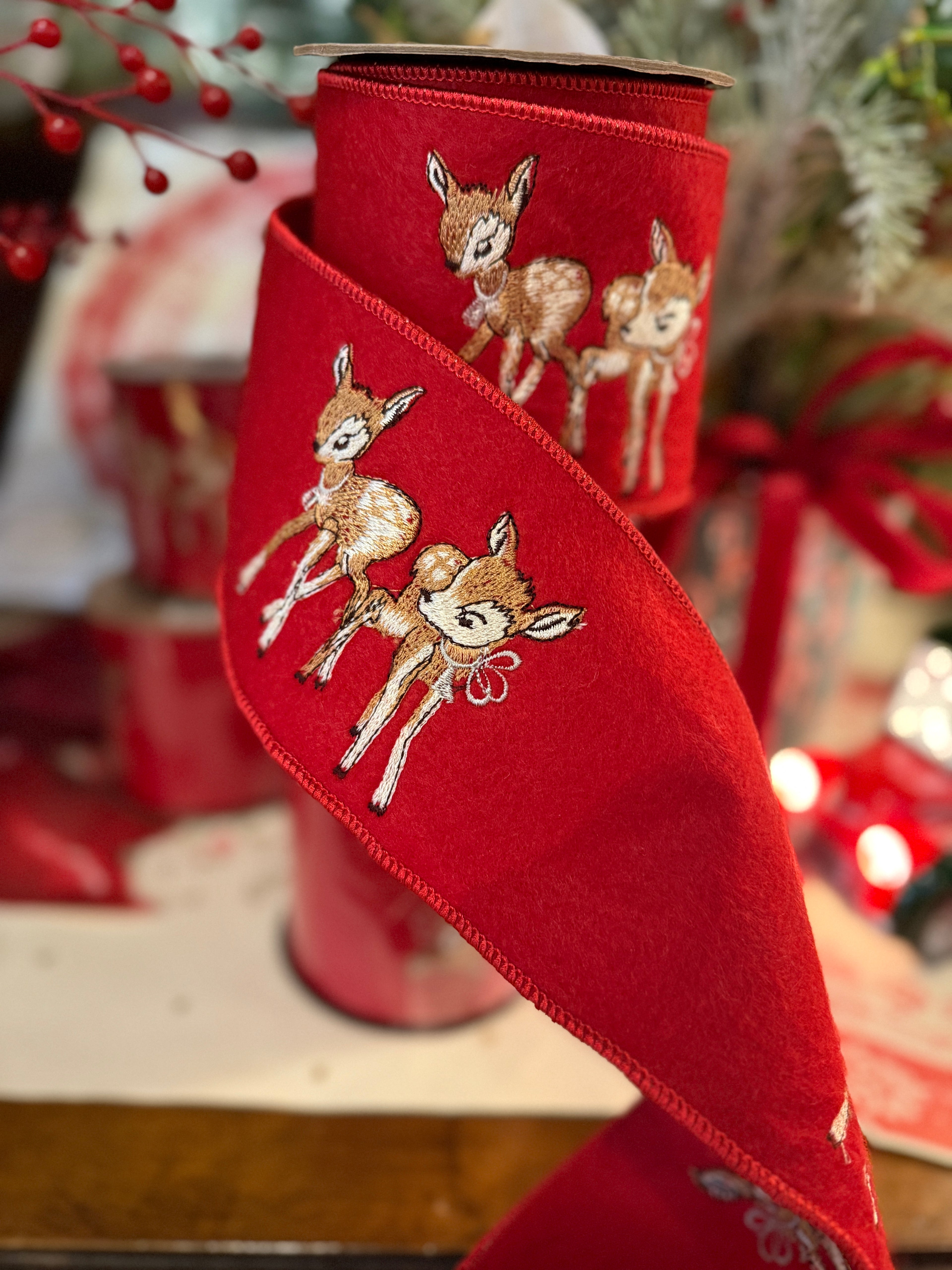 4” Felt Baby Reindeer Embroidery, Red