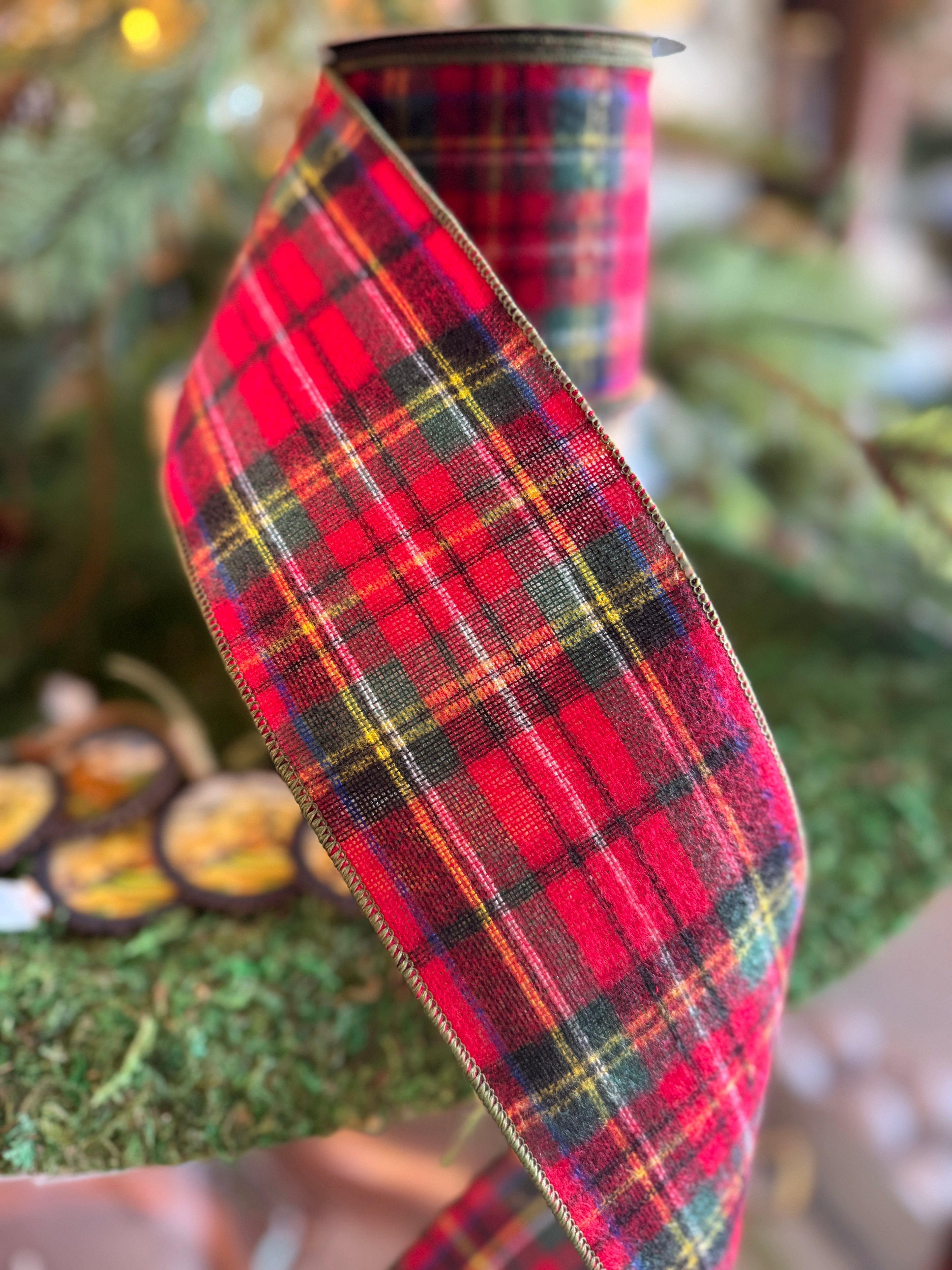 4” Faux Wool Cheyenne Plaid, Red Green Black
