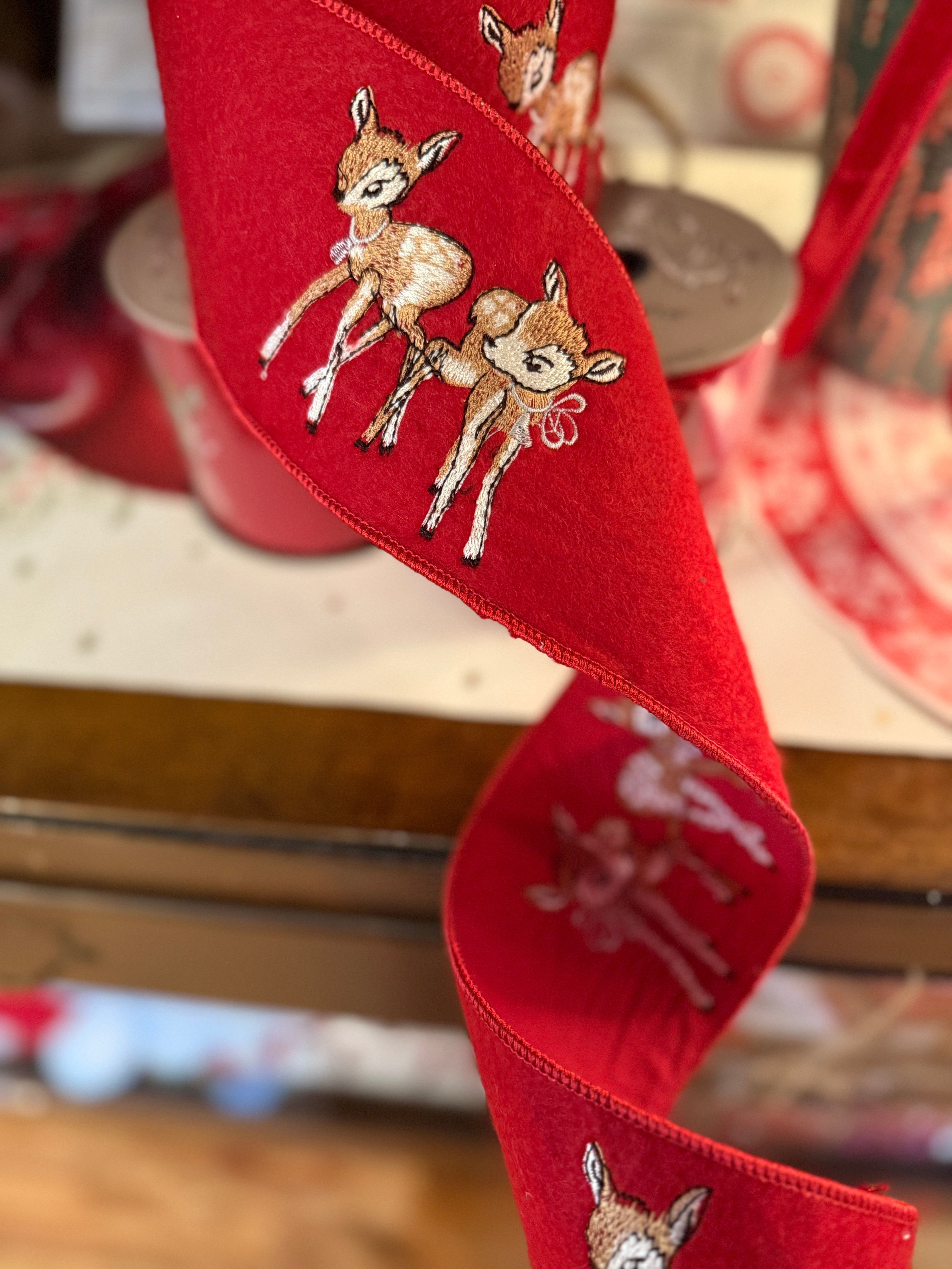 4” Felt Baby Reindeer Embroidery, Red