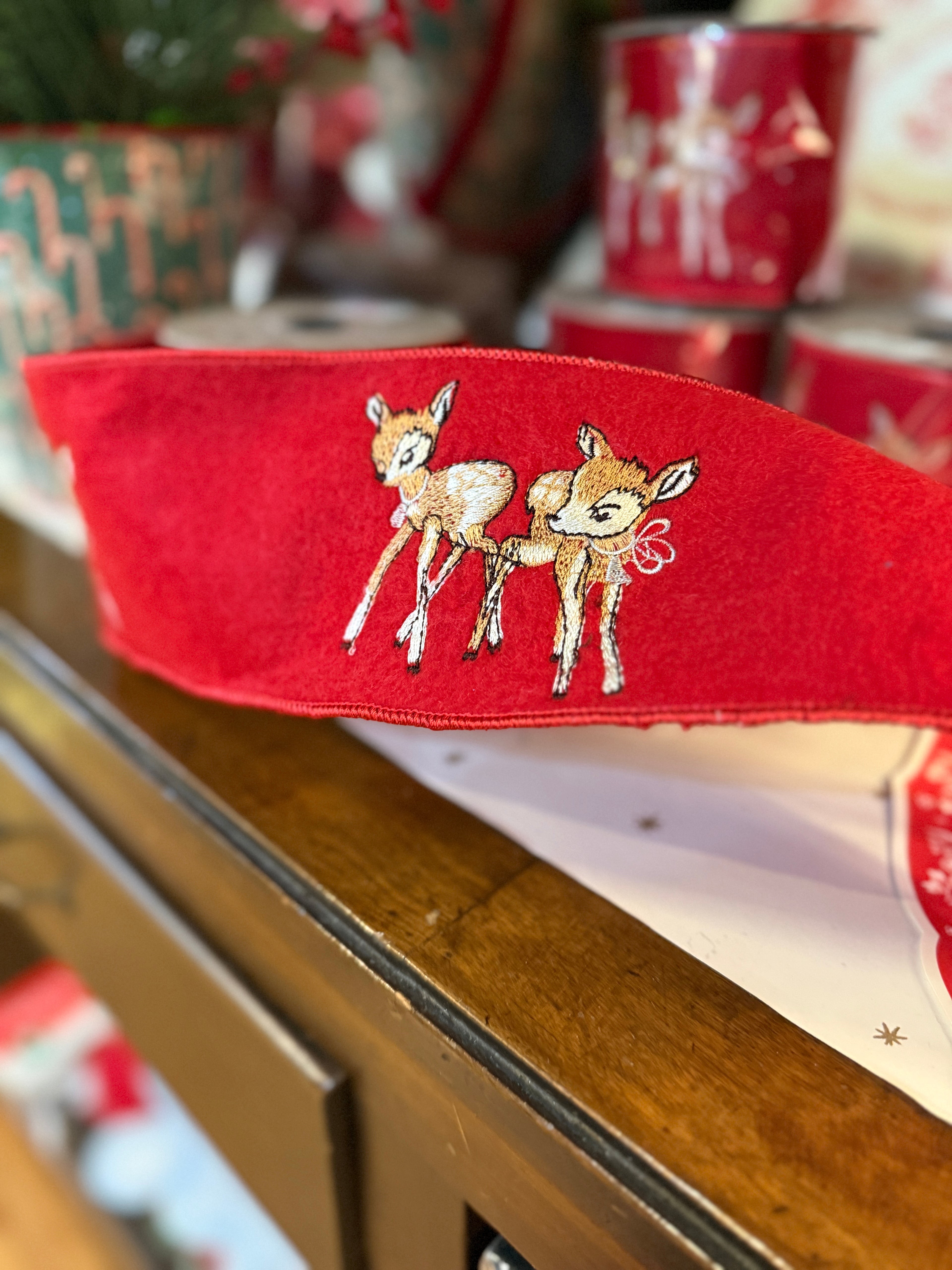 4” Felt Baby Reindeer Embroidery, Red