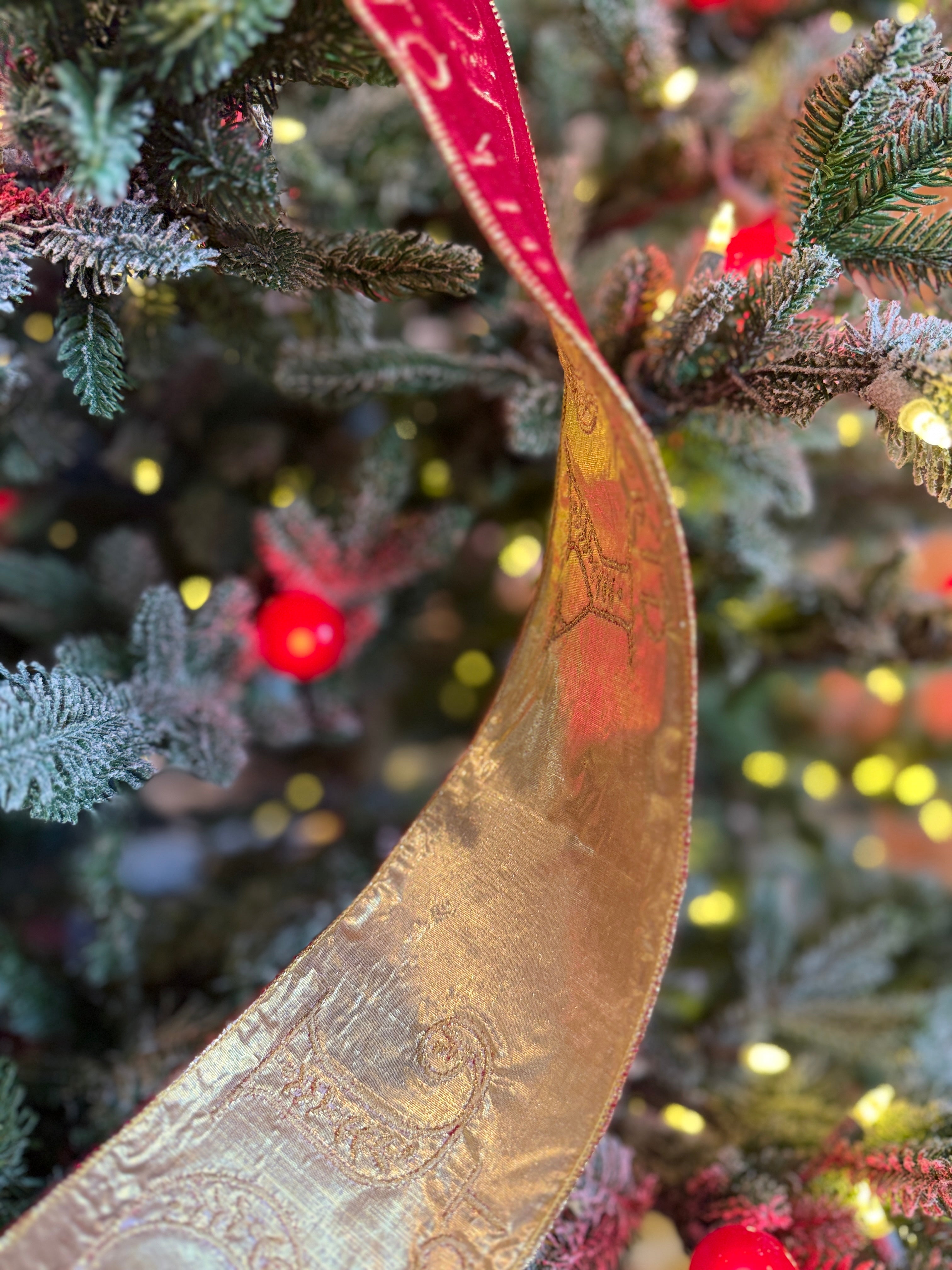 4” Velvet Gold Embroidery “Joy to the World,” Red