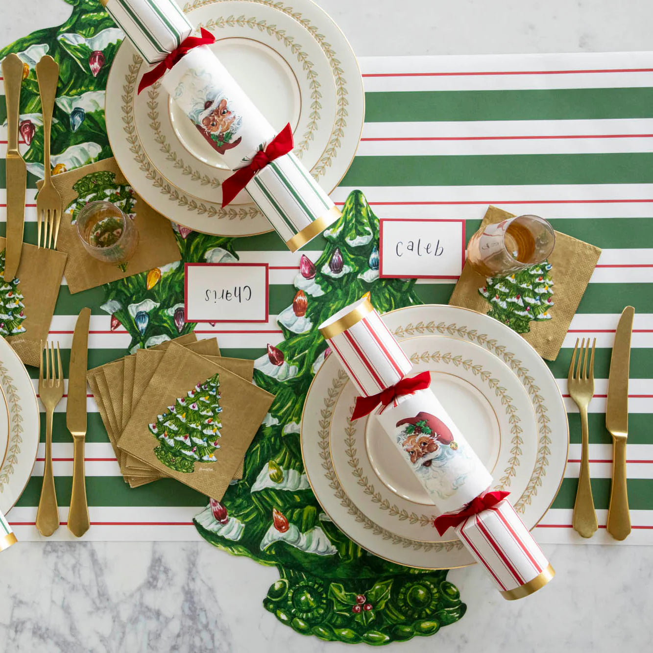 Hester & Cook “Green & Red Awning Stripe” Table Runner