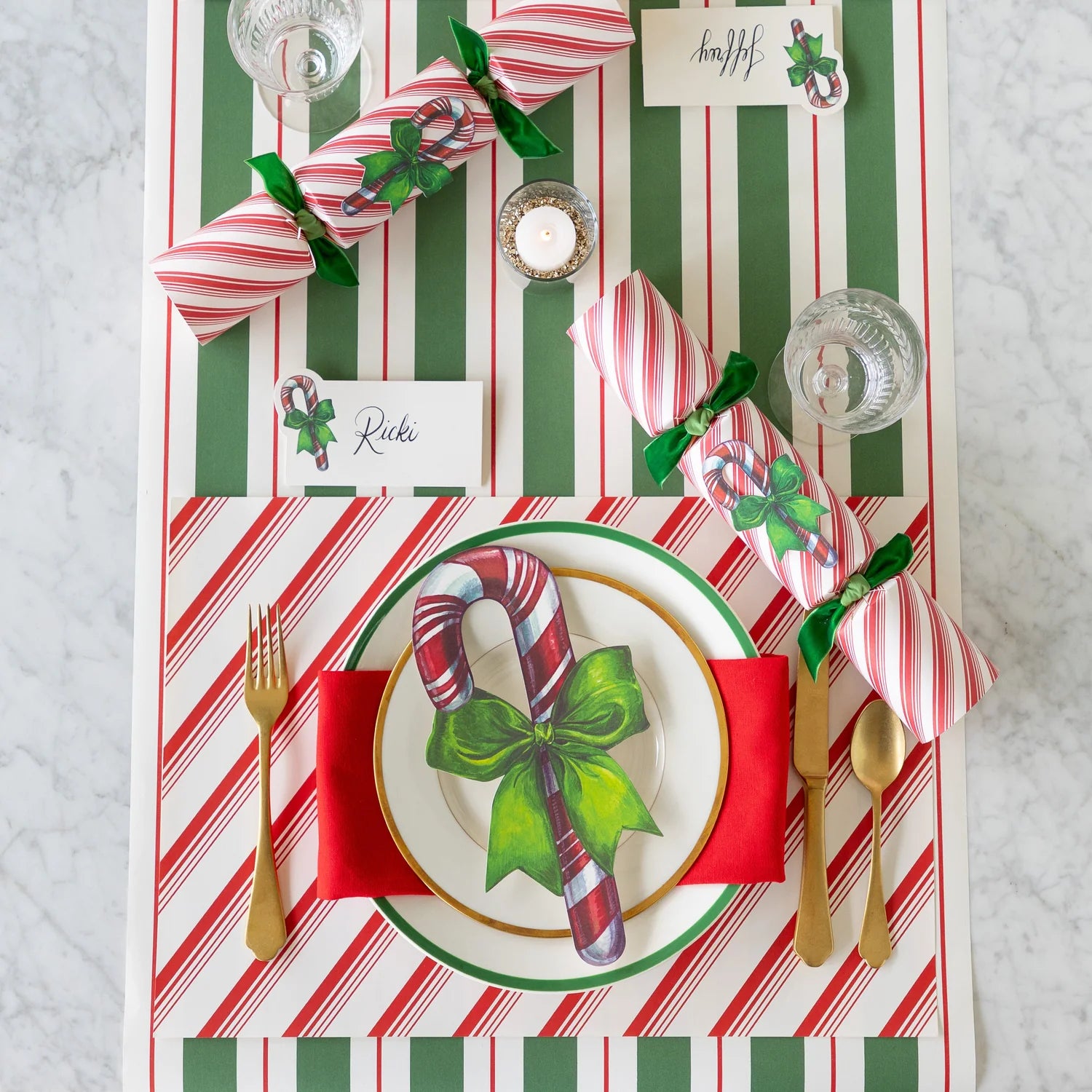 Hester & Cook “Green & Red Awning Stripe” Table Runner
