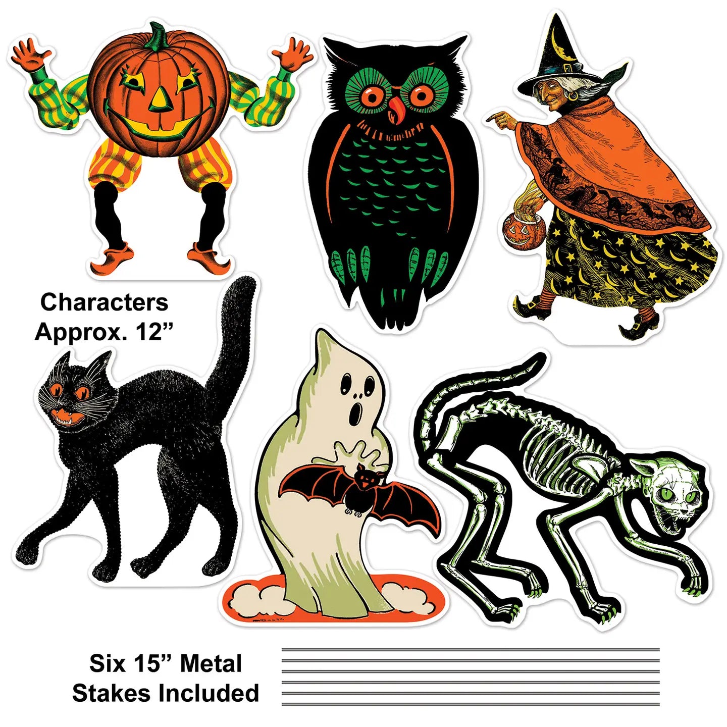 Plastic Vintage Halloween Yard Signs, Pack of 6