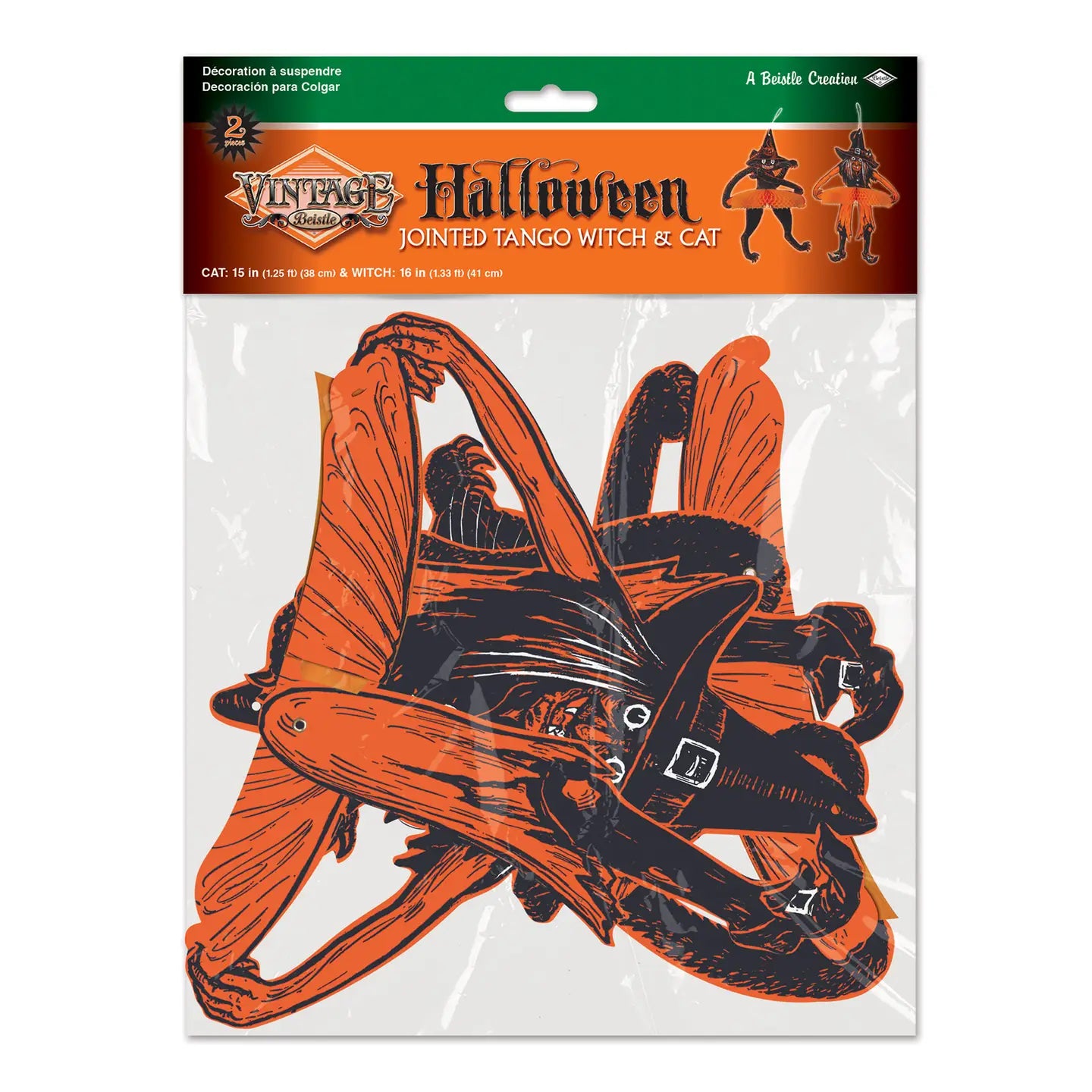 Vintage Halloween Jointed Tango, Witch & Cat