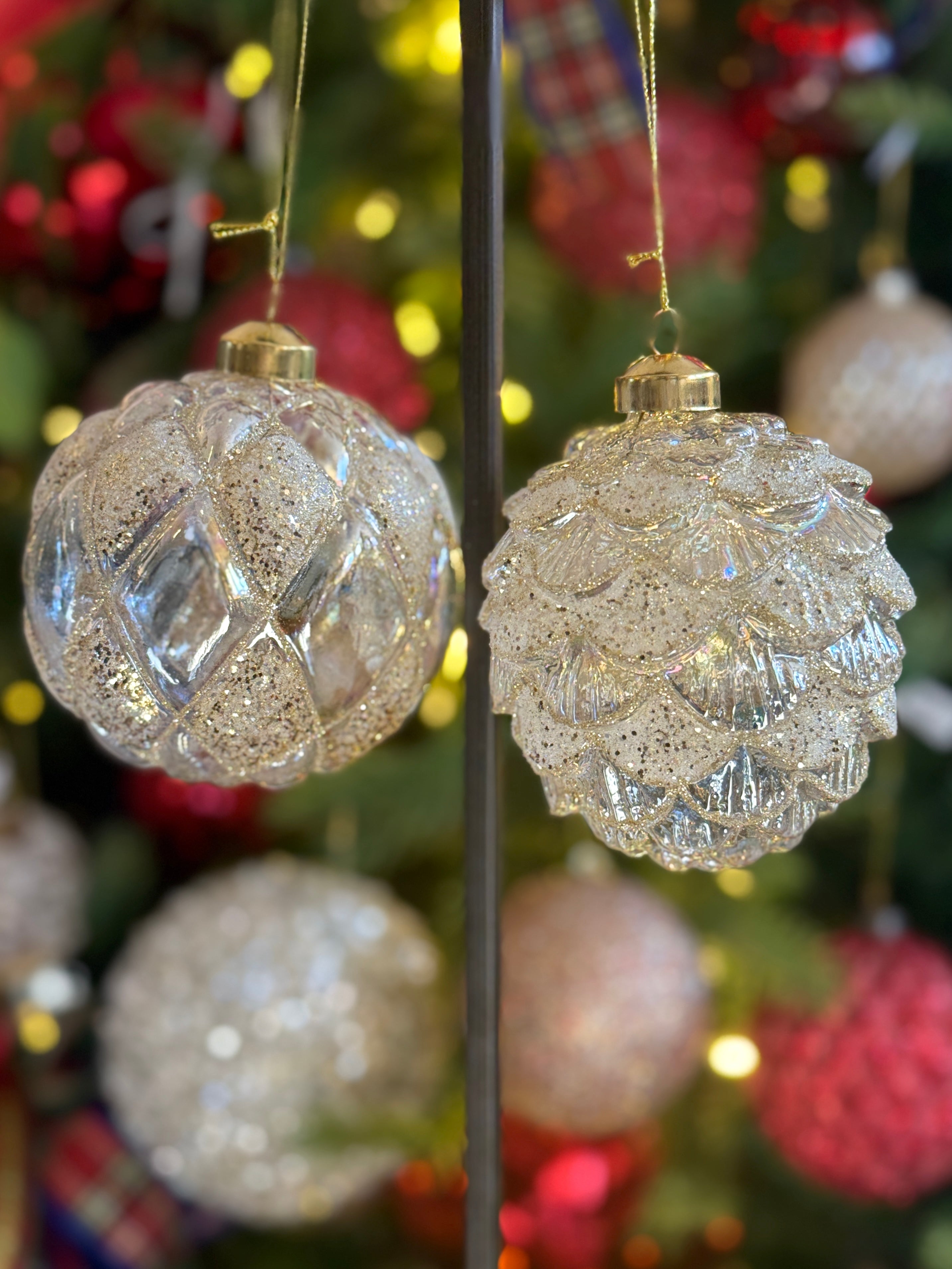 4" Iridescent Glitter Deco Glass Ornament