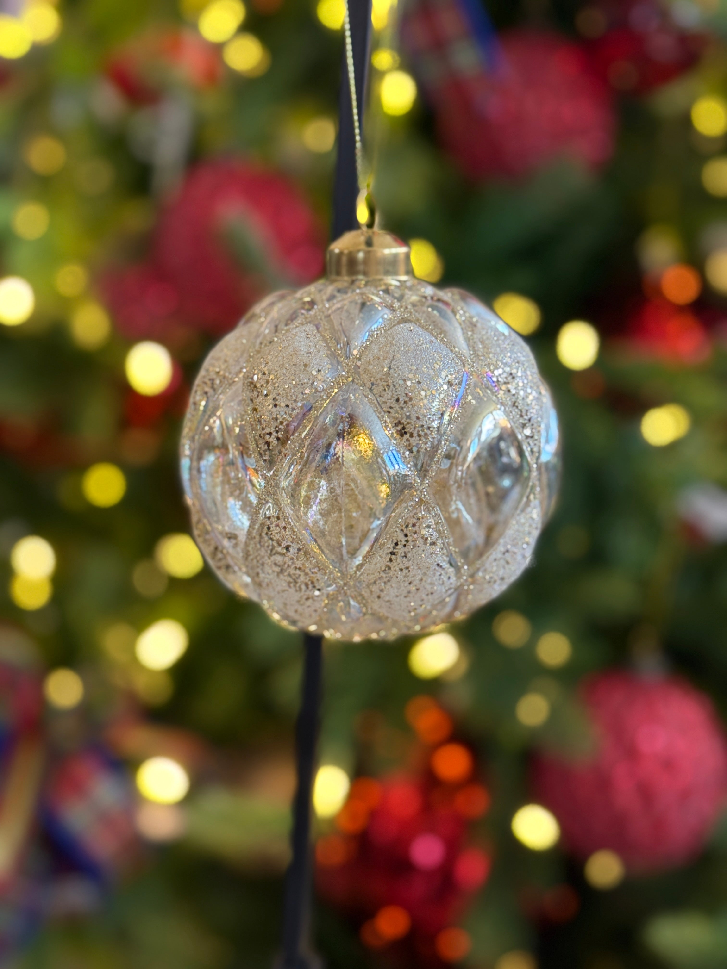4" Iridescent Glitter Deco Glass Ornament