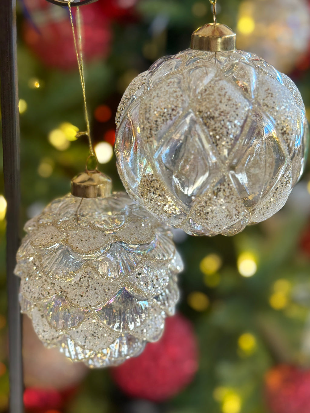 4" Iridescent Glitter Deco Glass Ornament