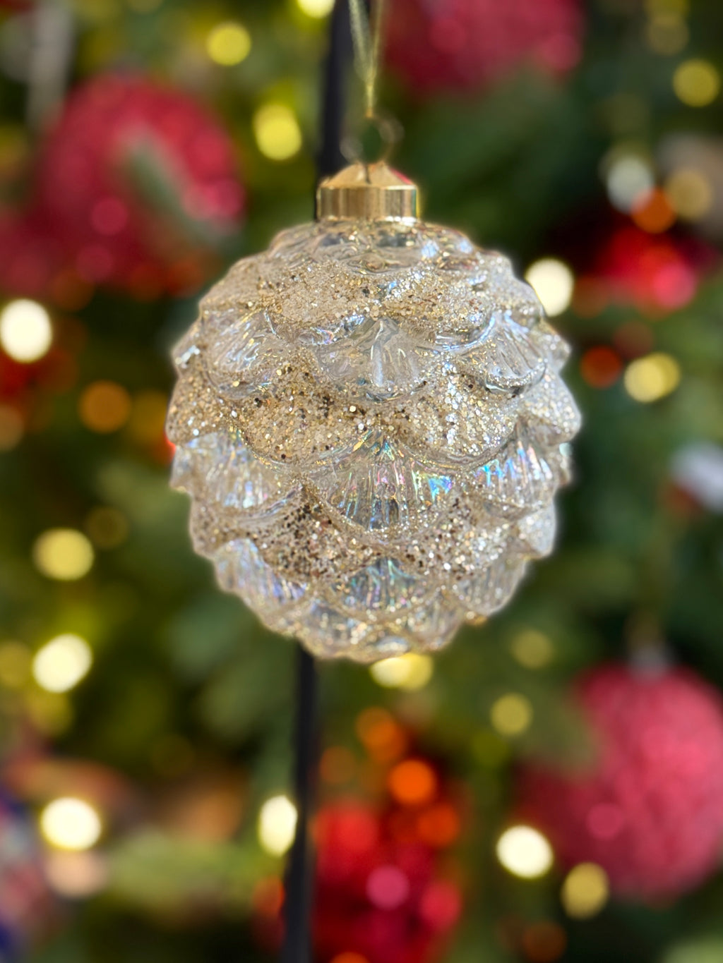 4" Iridescent Glitter Deco Glass Ornament