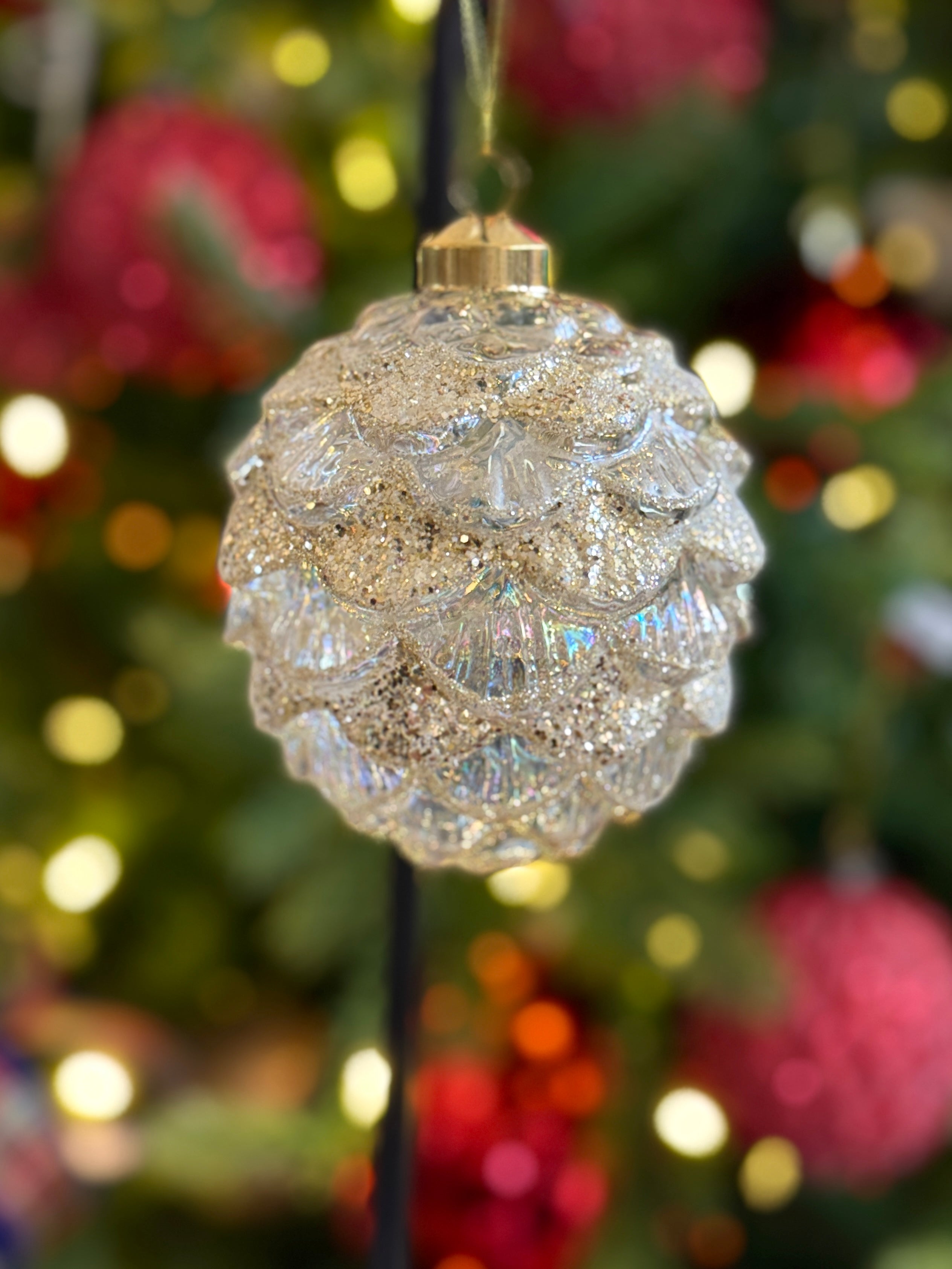 4" Iridescent Glitter Deco Glass Ornament