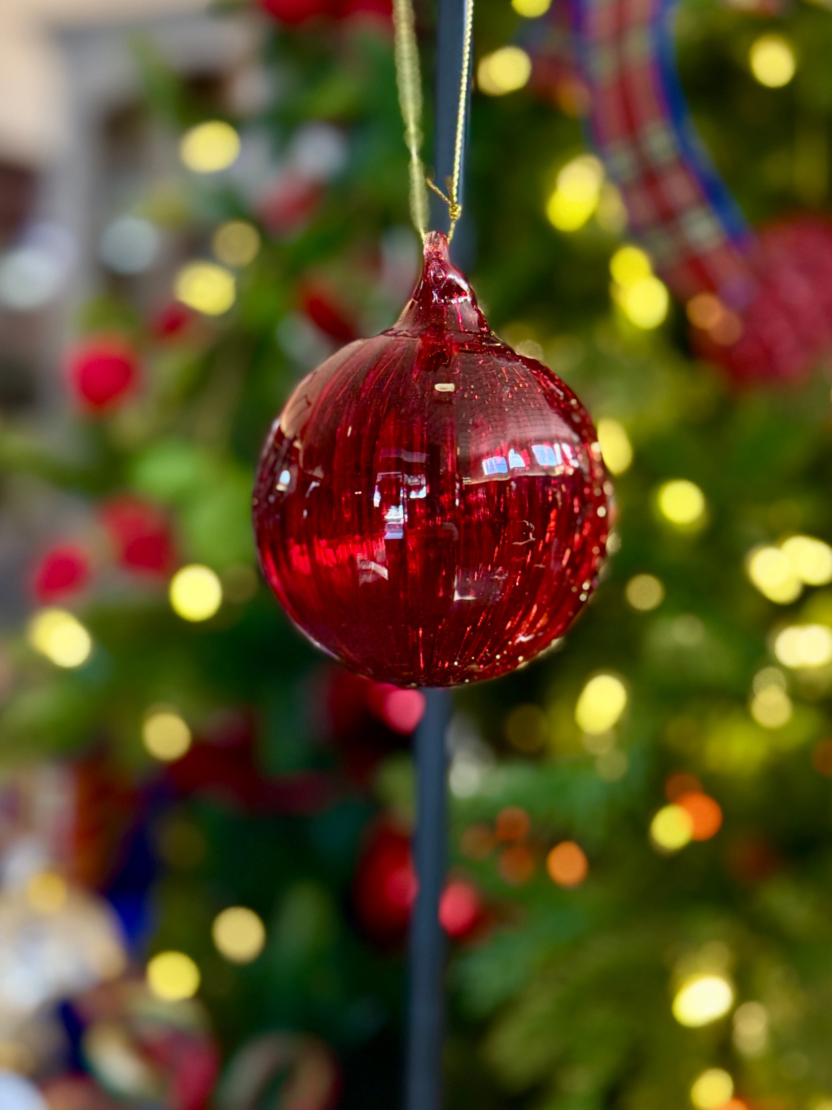 3" Transparent Glass Ornament- Red Lined