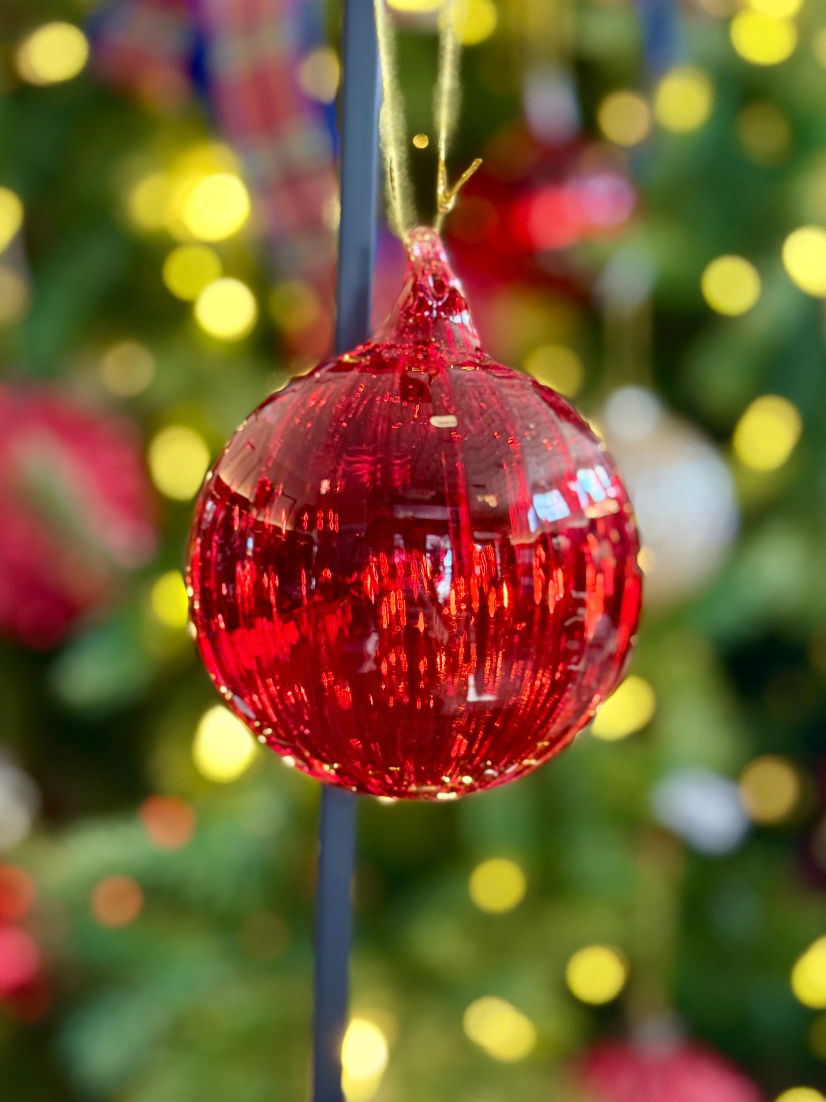3" Transparent Glass Ornament- Red Lined