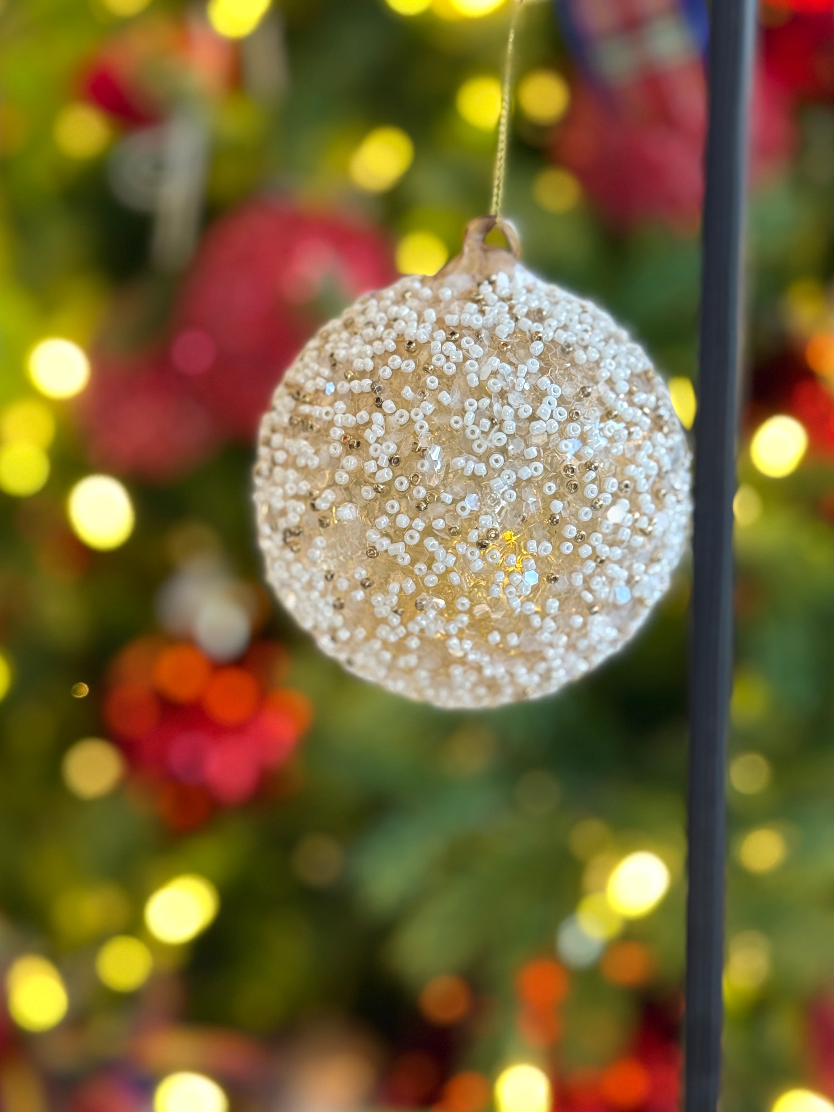 3" Transparent Beaded Glass Ornament