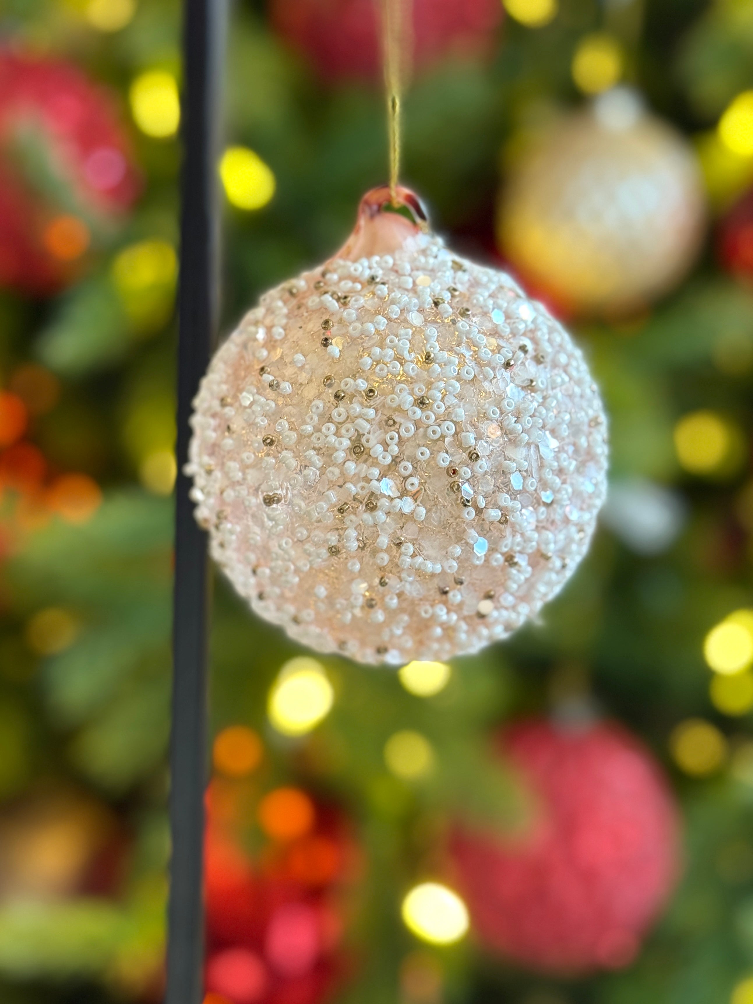 3" Transparent Beaded Glass Ornament