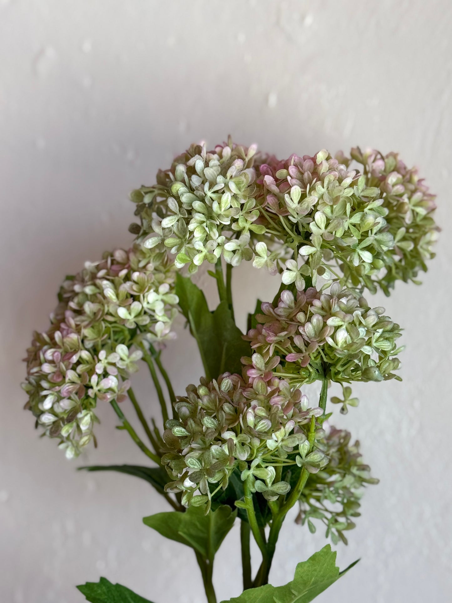 33” Plastic Snowball Hydrangea Branch, Green/Pink