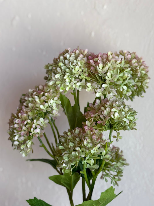 33” Plastic Snowball Hydrangea Branch, Green/Pink
