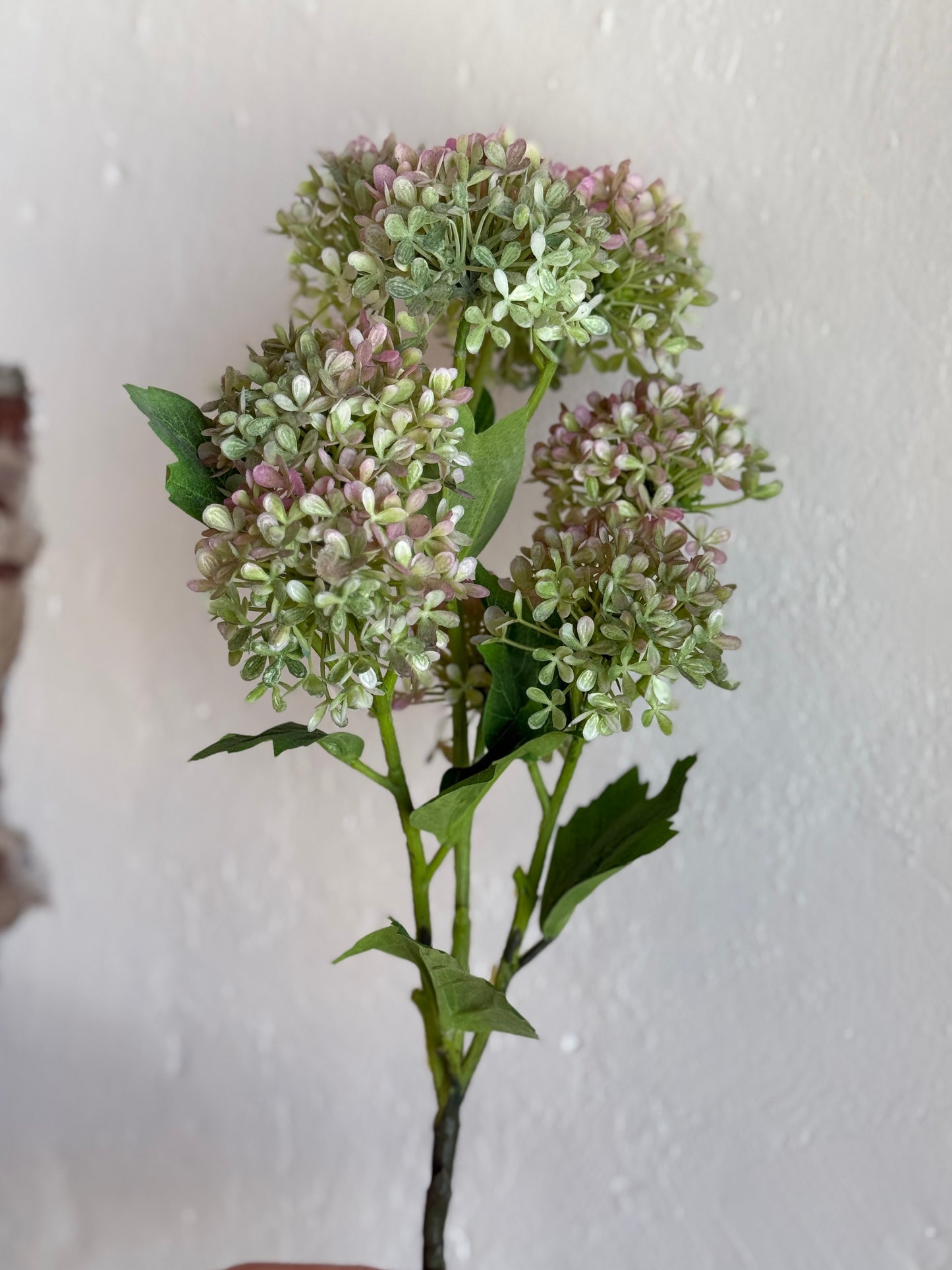 33” Plastic Snowball Hydrangea Branch, Green/Pink
