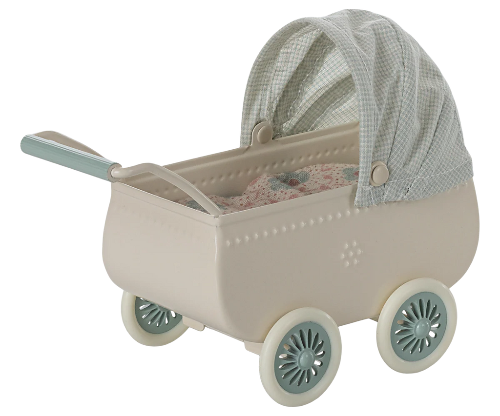 Maileg - Pram with Baby Mouse, Mint