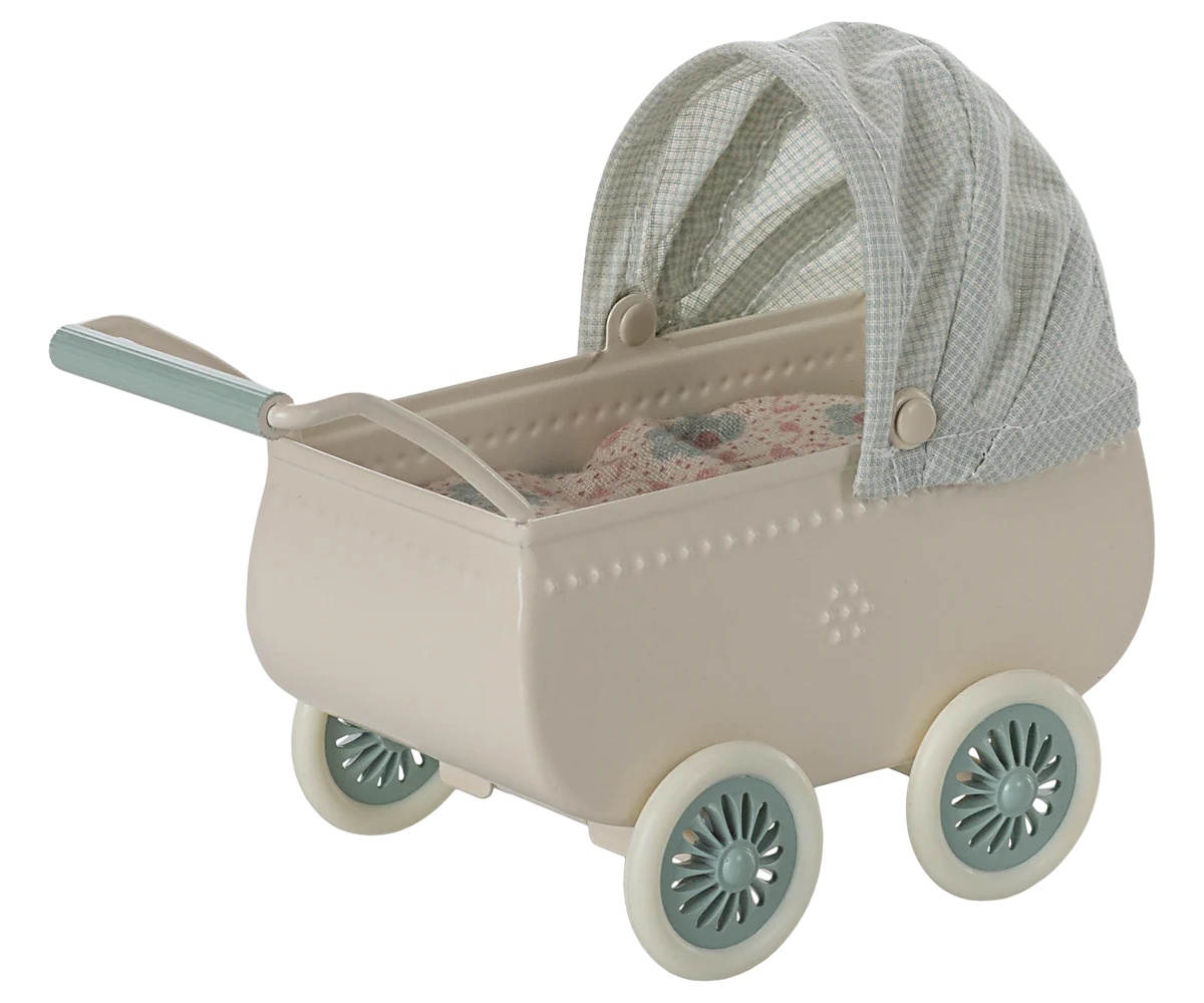 Maileg - Pram with Baby Mouse, Mint