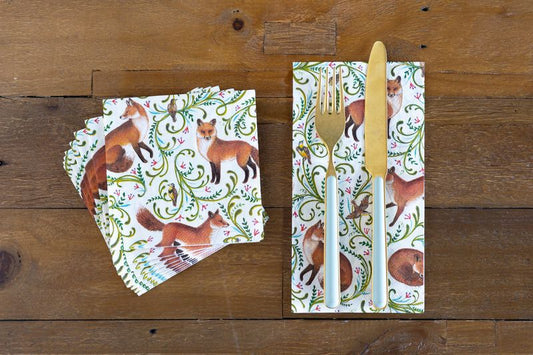 Hester & Cook “Fanciful Fox" Cocktail Napkin - Pack of 20