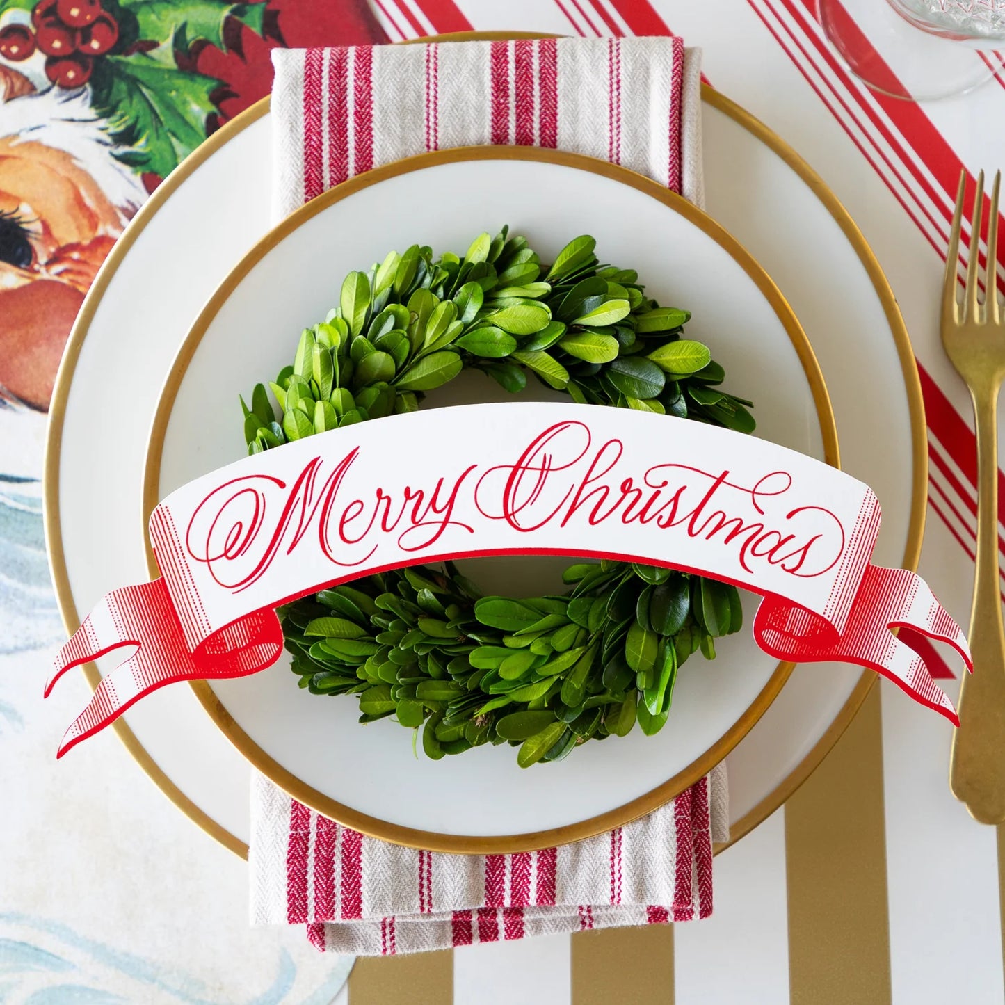 Hester & Cook Red “Merry Christmas” Banner Table Accent - Pack of 12