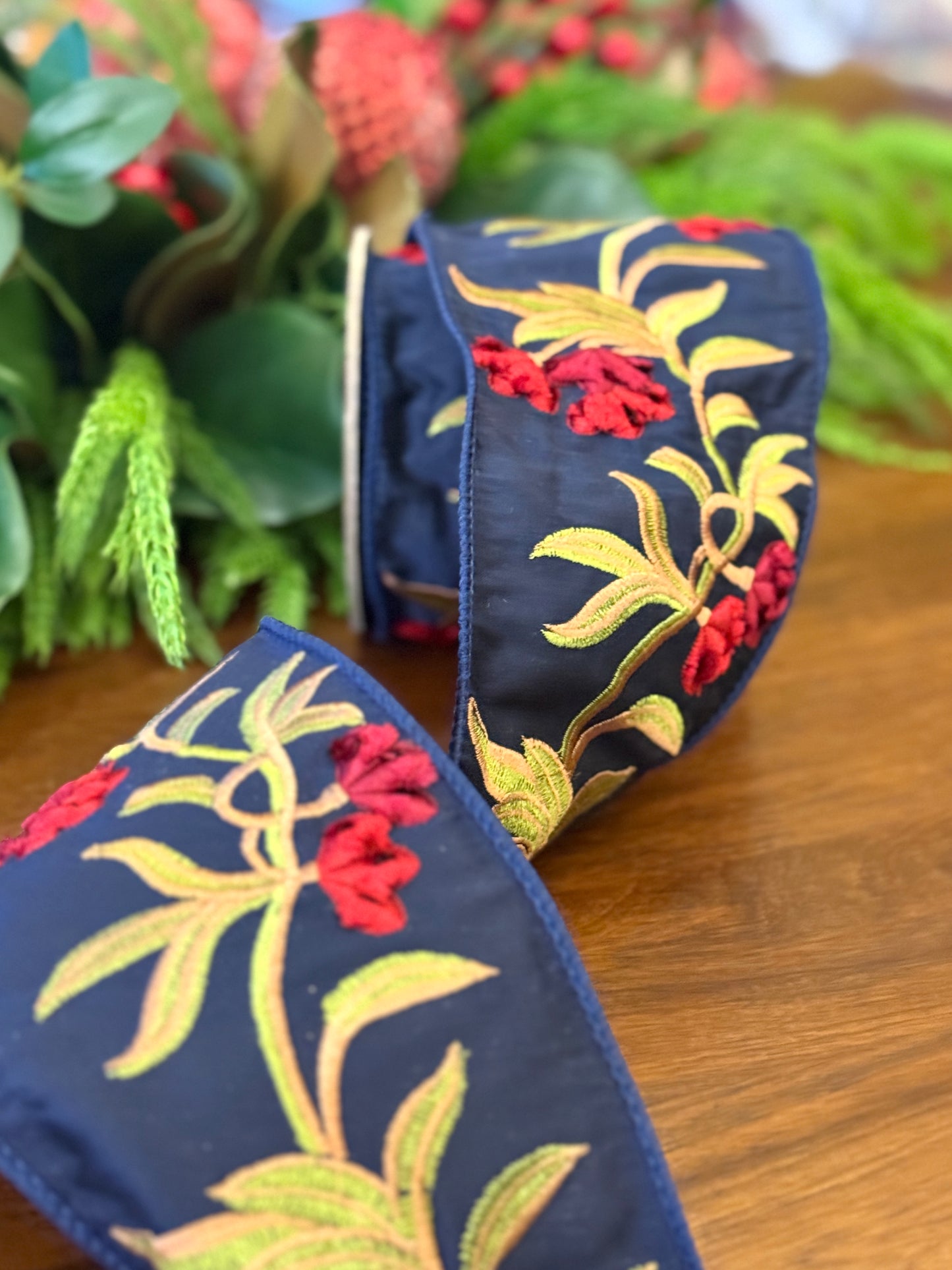 4" Dupion Embroidery Flower, Navy