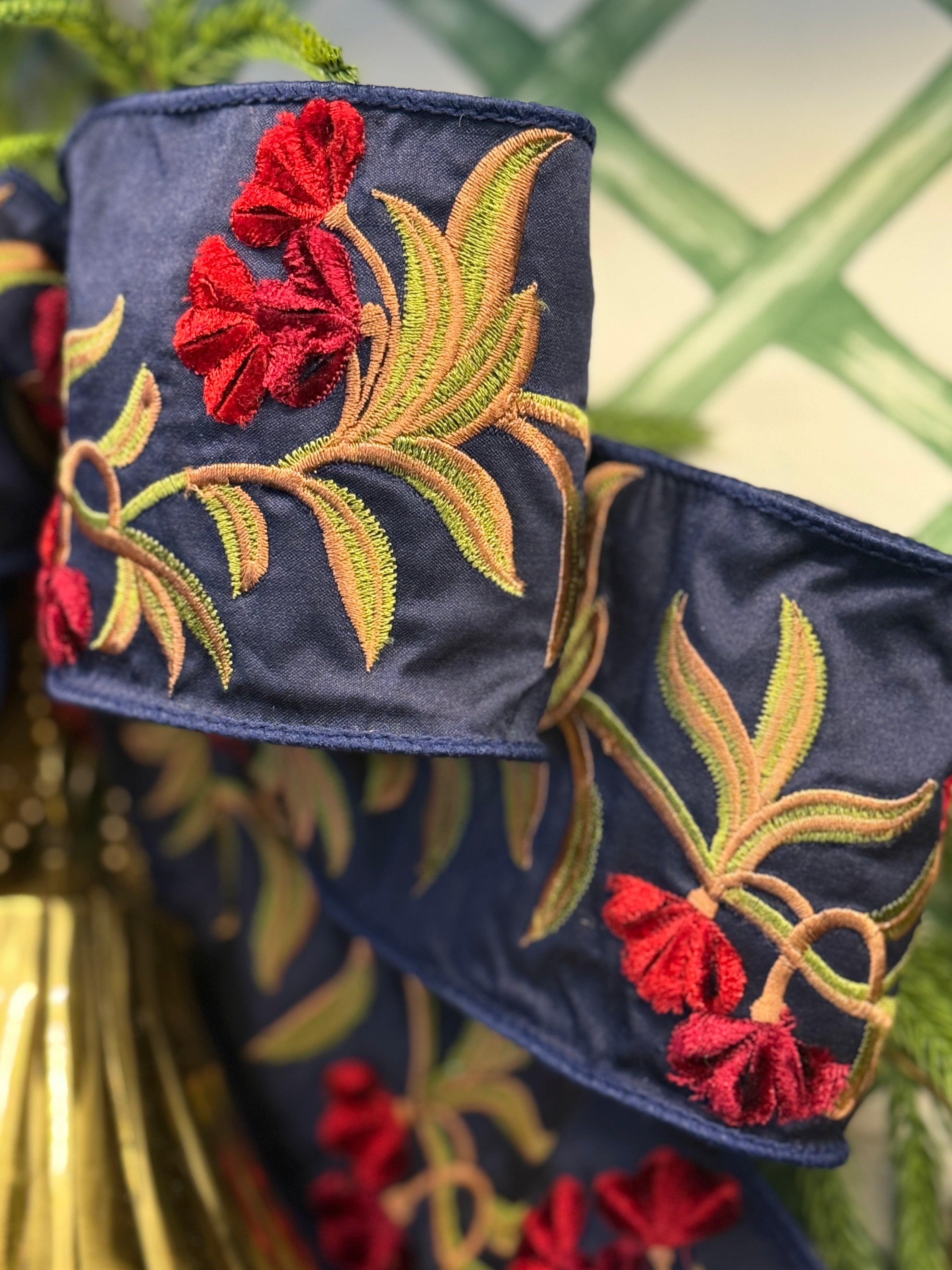 4" Dupion Embroidery Flower, Navy