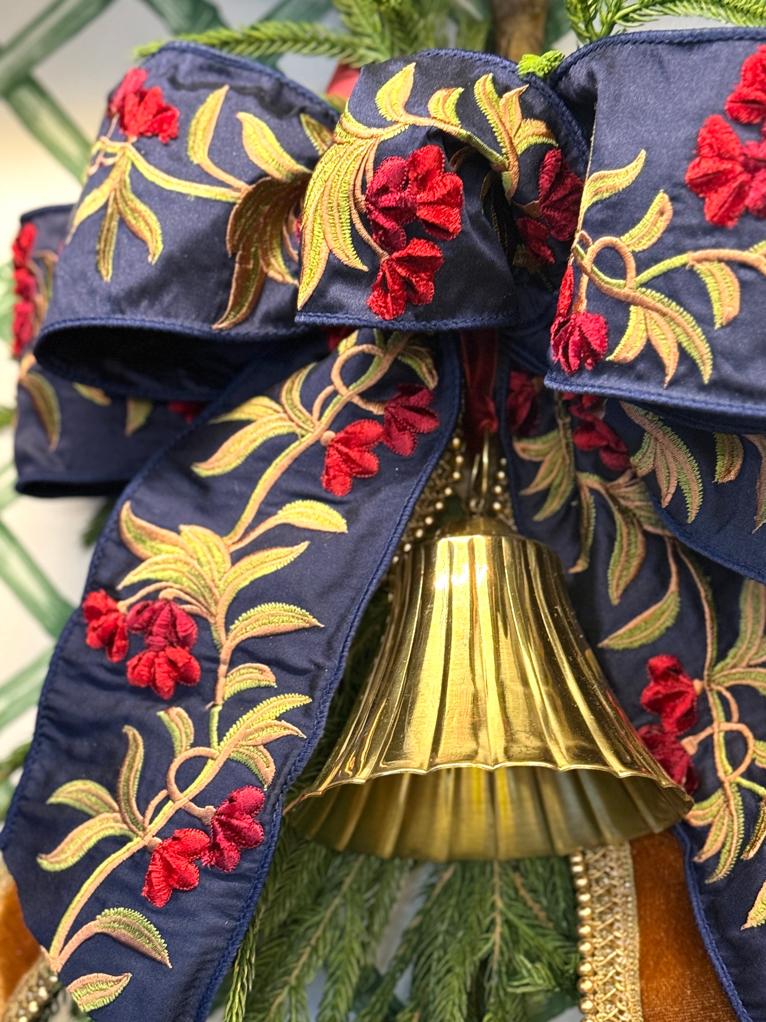 4" Dupion Embroidery Flower, Navy