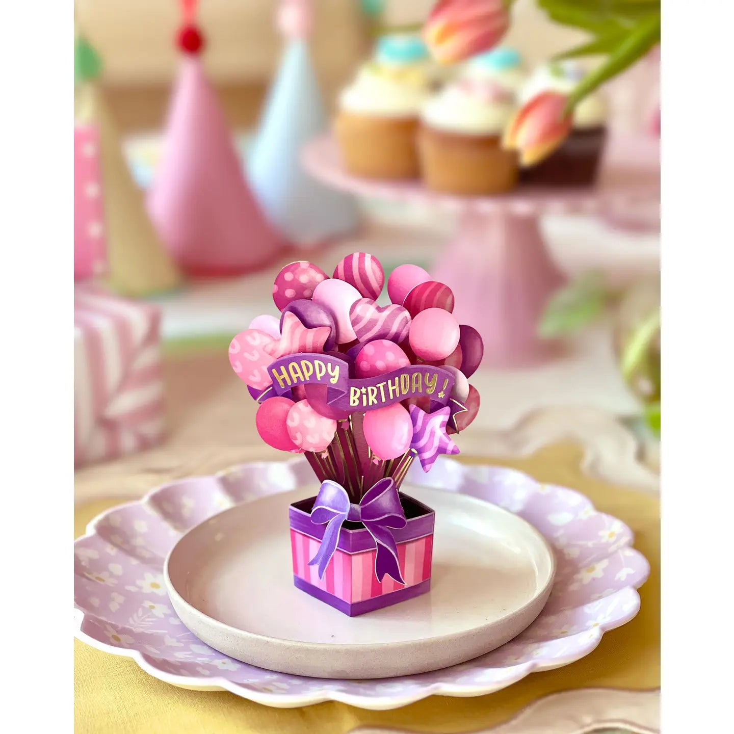 FreshCut Paper Pop-up Greeting Card Pink Birthday Balloons