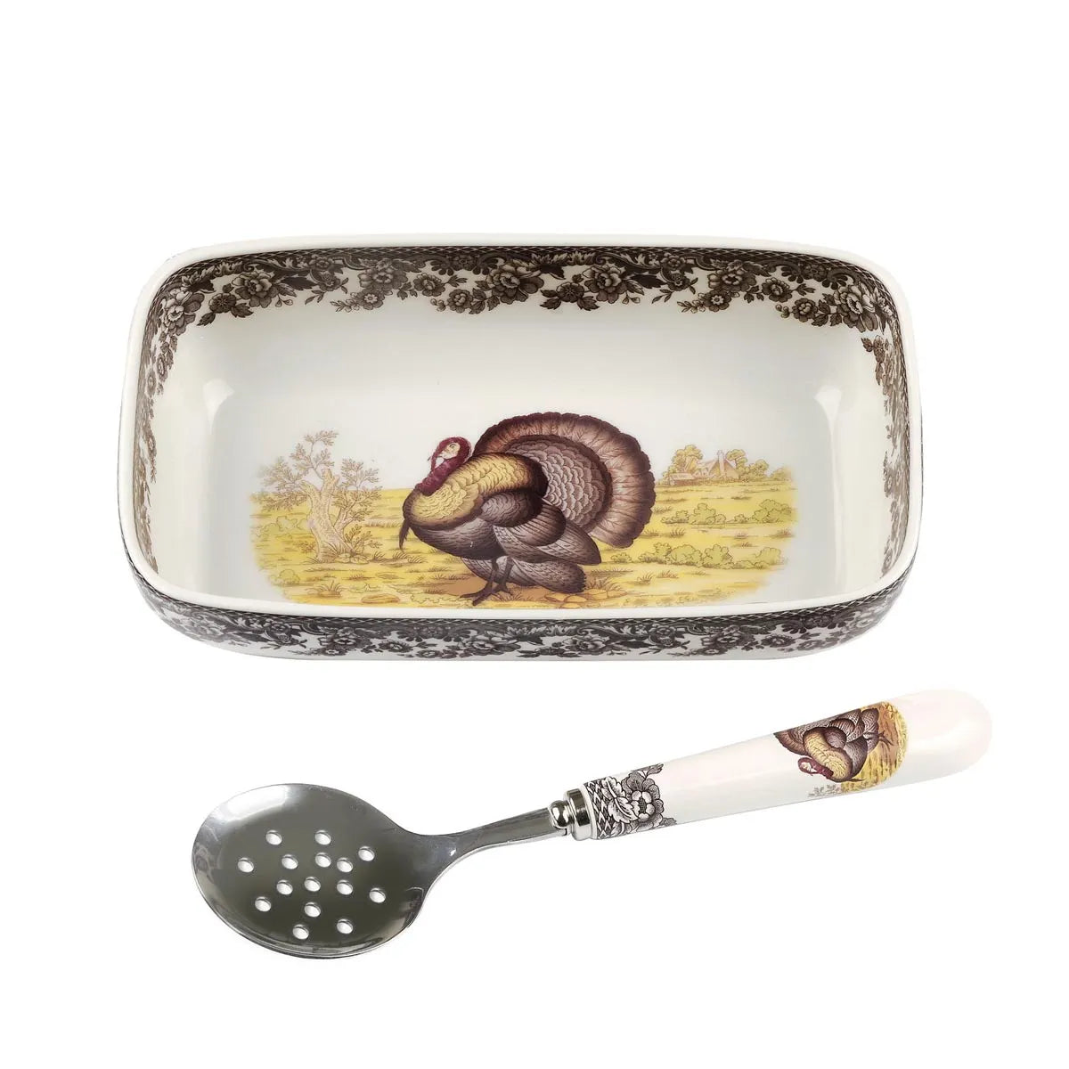 Spode Woodland Cranberry Dish with Slotted Spoon (Turkey)