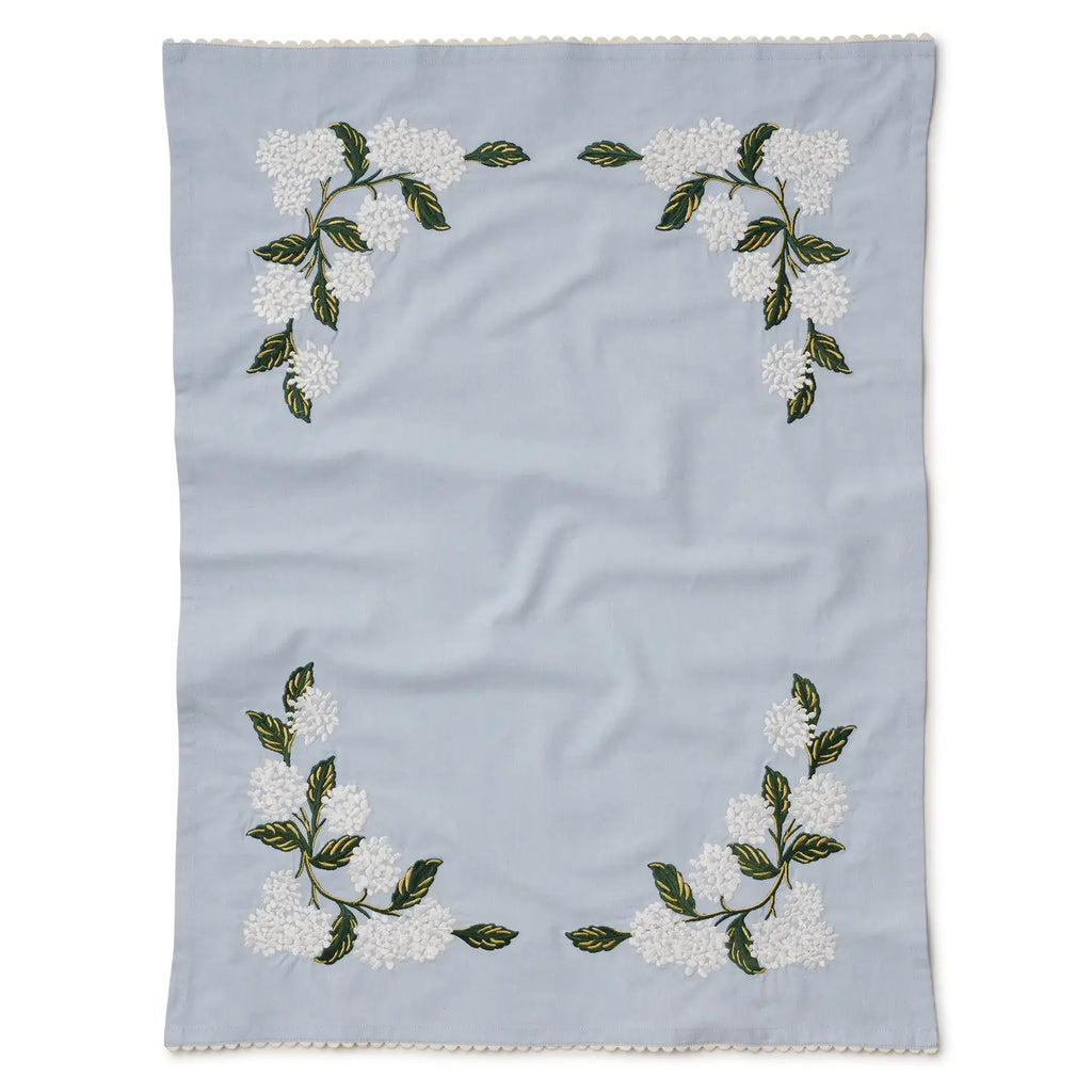 Hydrangea Embroidered Tea Towel