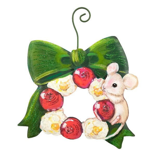Elegant Mouse & Popcorn Wreath Ornament