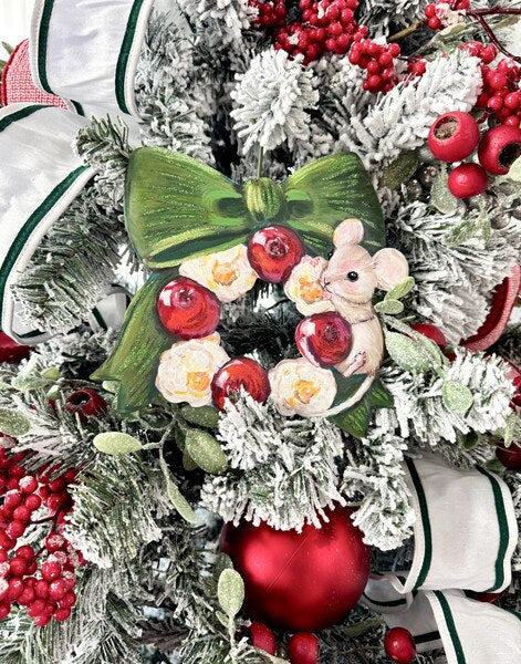 Elegant Mouse & Popcorn Wreath Ornament