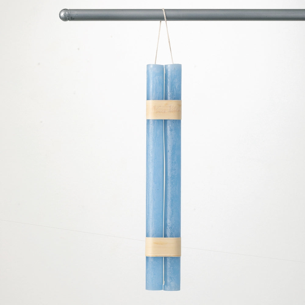 12" Vance Kitira Crystal Blue Hanging Timber Taper Candle, set of 2