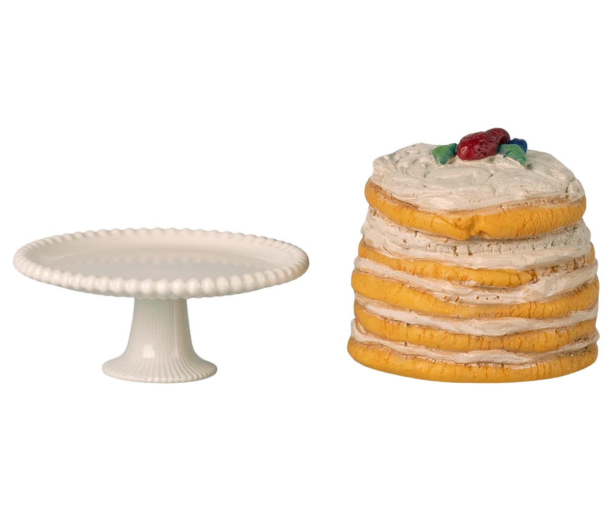 Maileg - Party Cake and Cake Stand, off white