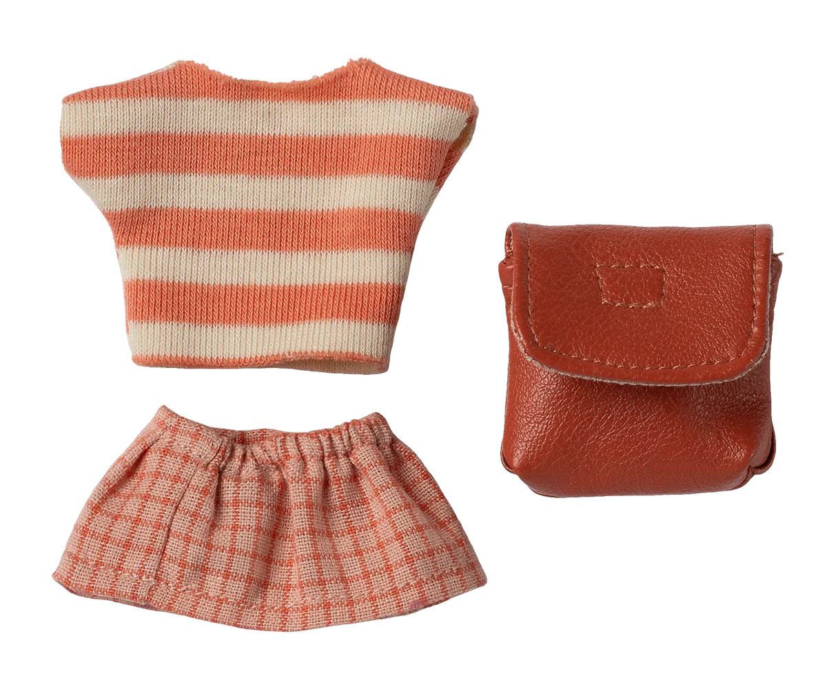 Maileg - Clothes and Bag, Big Sister Mouse, Coral