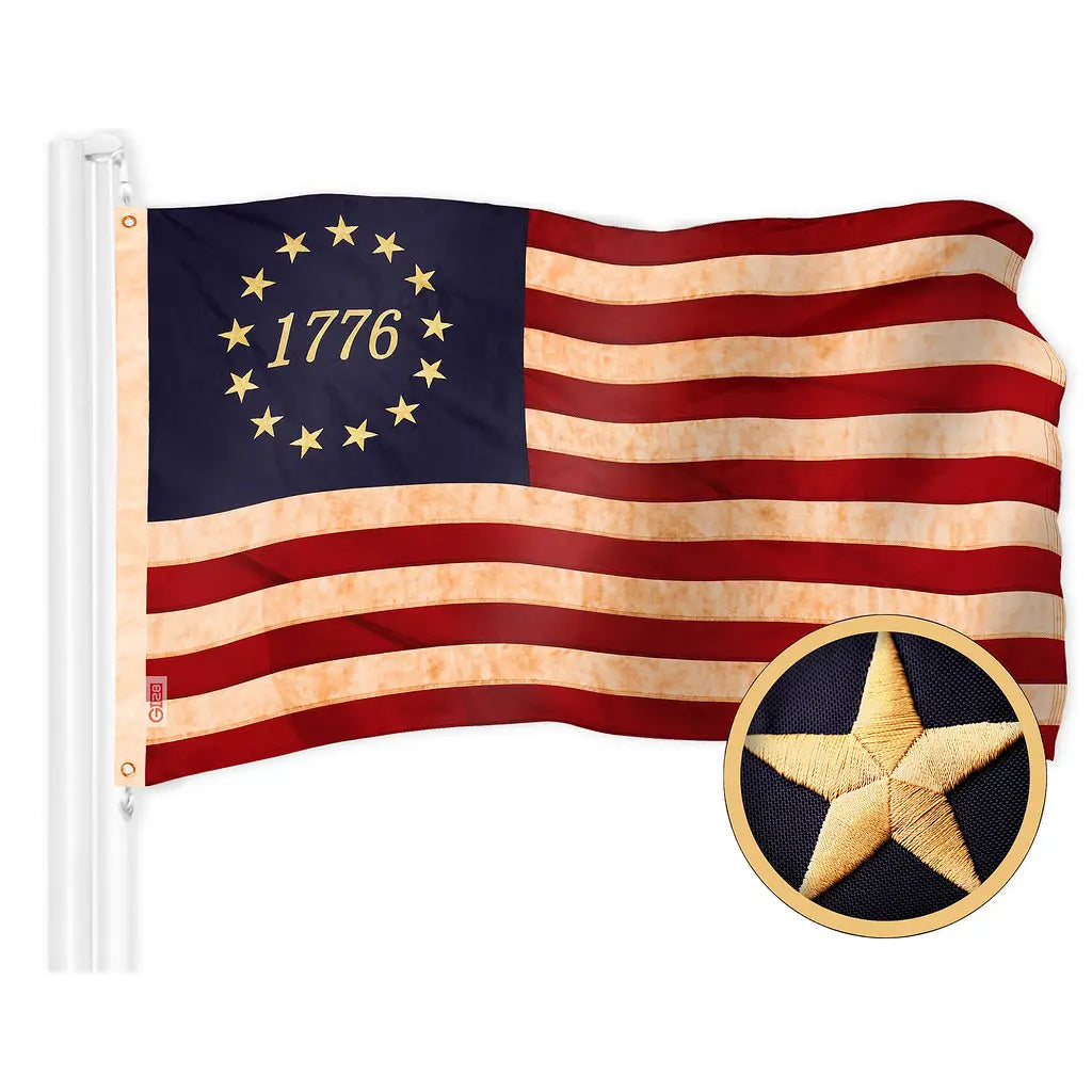 Betsy Ross 1776 Embroidered Tea Stained Flag - 4x6 ft