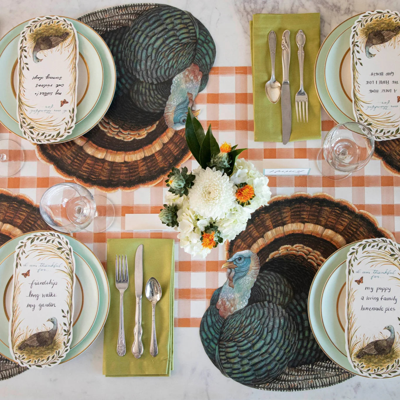 Hester & Cook “Orange Painted Check" Table Runner